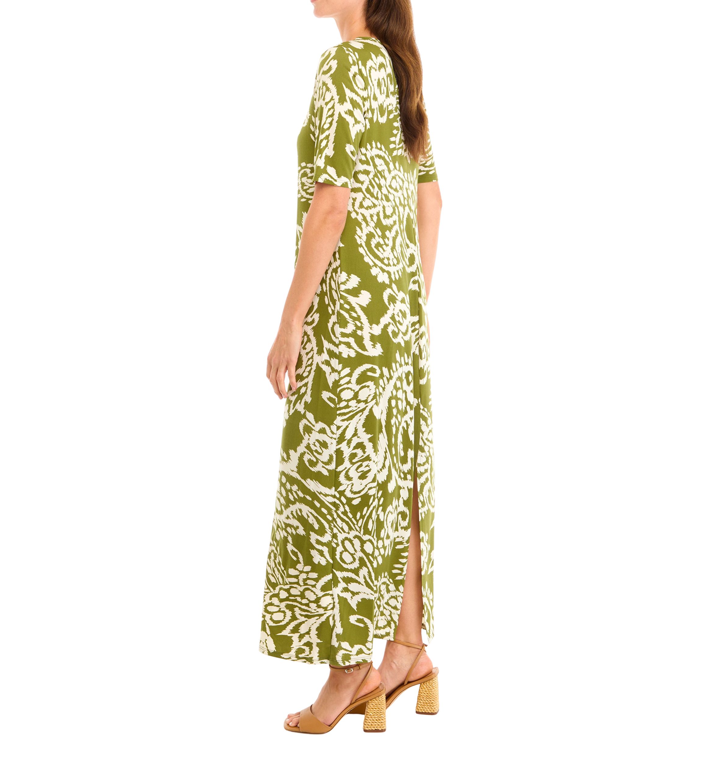 Womens Elbow Sleeve Paisley Printed Maxi Dress 