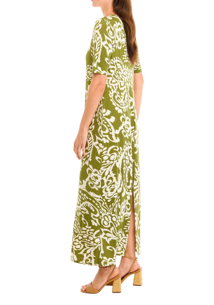 Womens Elbow Sleeve Paisley Printed Maxi Dress 