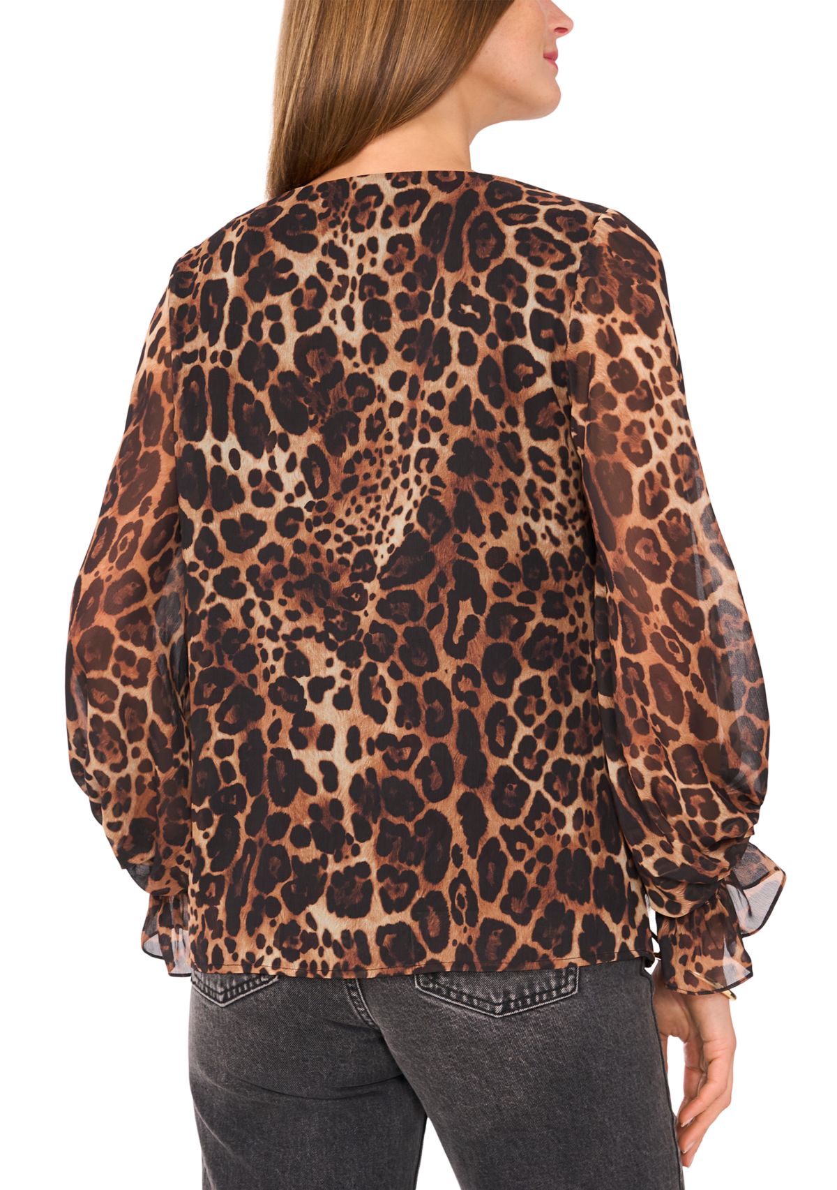 Womens 3/4 Sleeve V-Neck Leopard Print Blouse