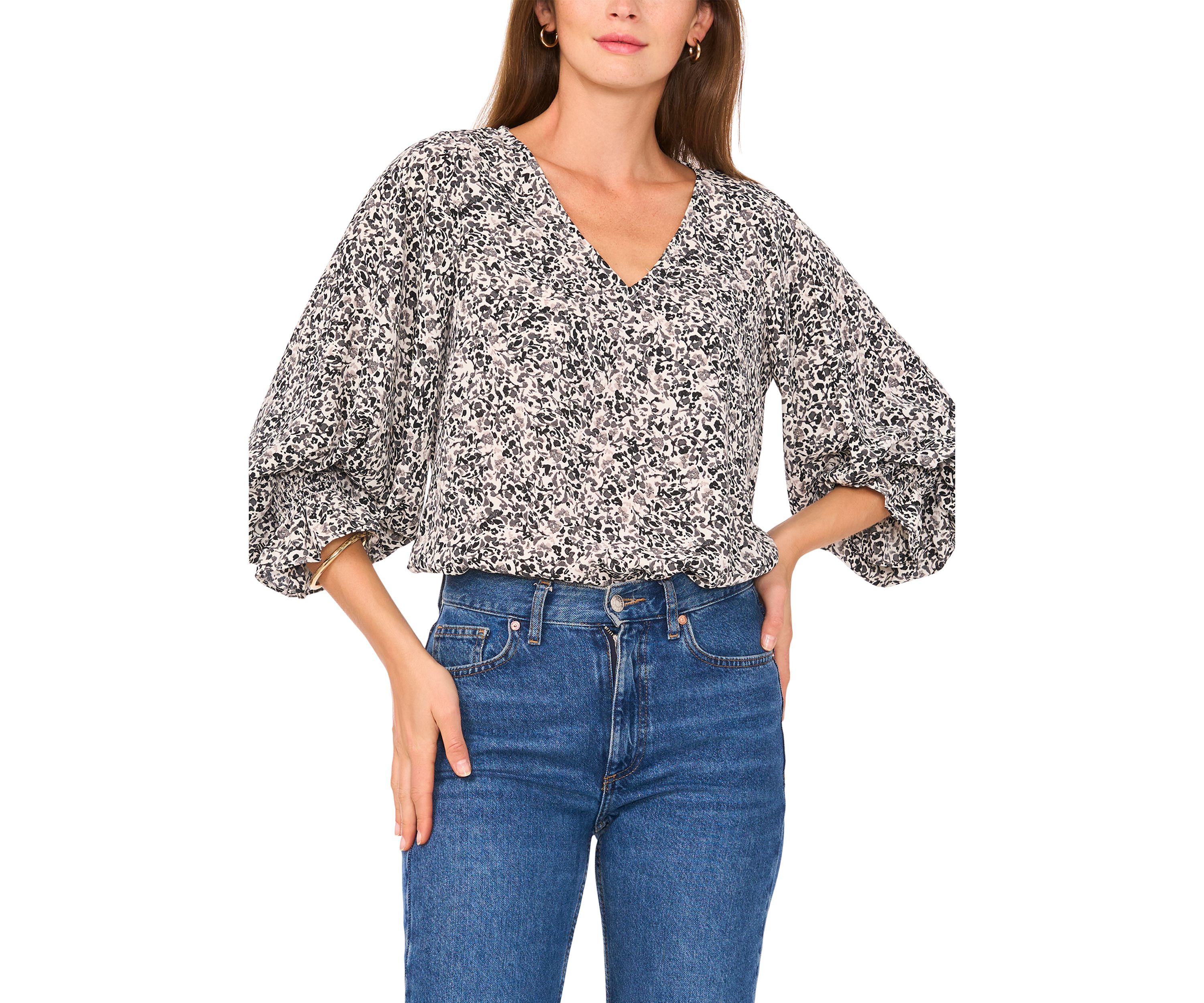 Womens 3/4 Sleeve V-Neck Floral Blouse