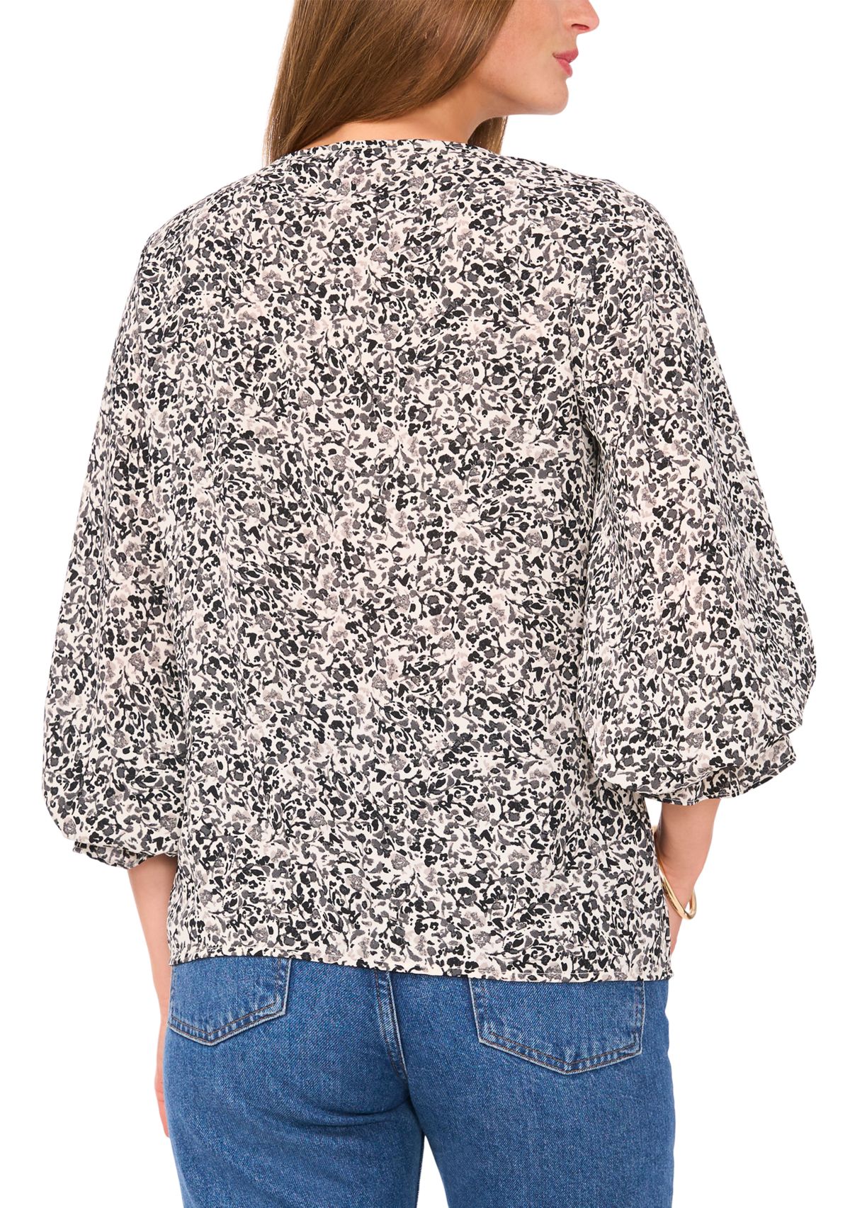 Womens 3/4 Sleeve V-Neck Floral Blouse