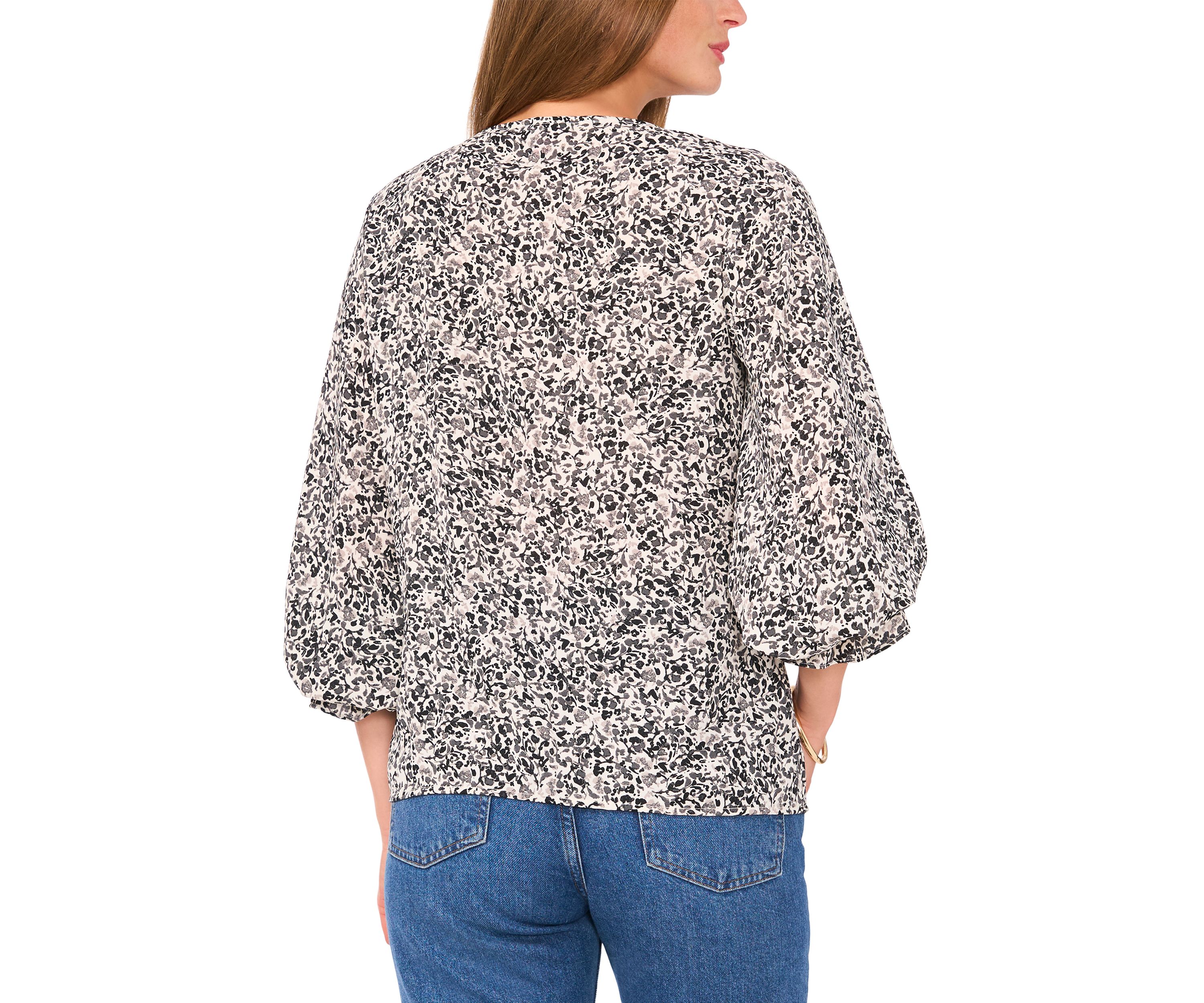 Womens 3/4 Sleeve V-Neck Floral Blouse