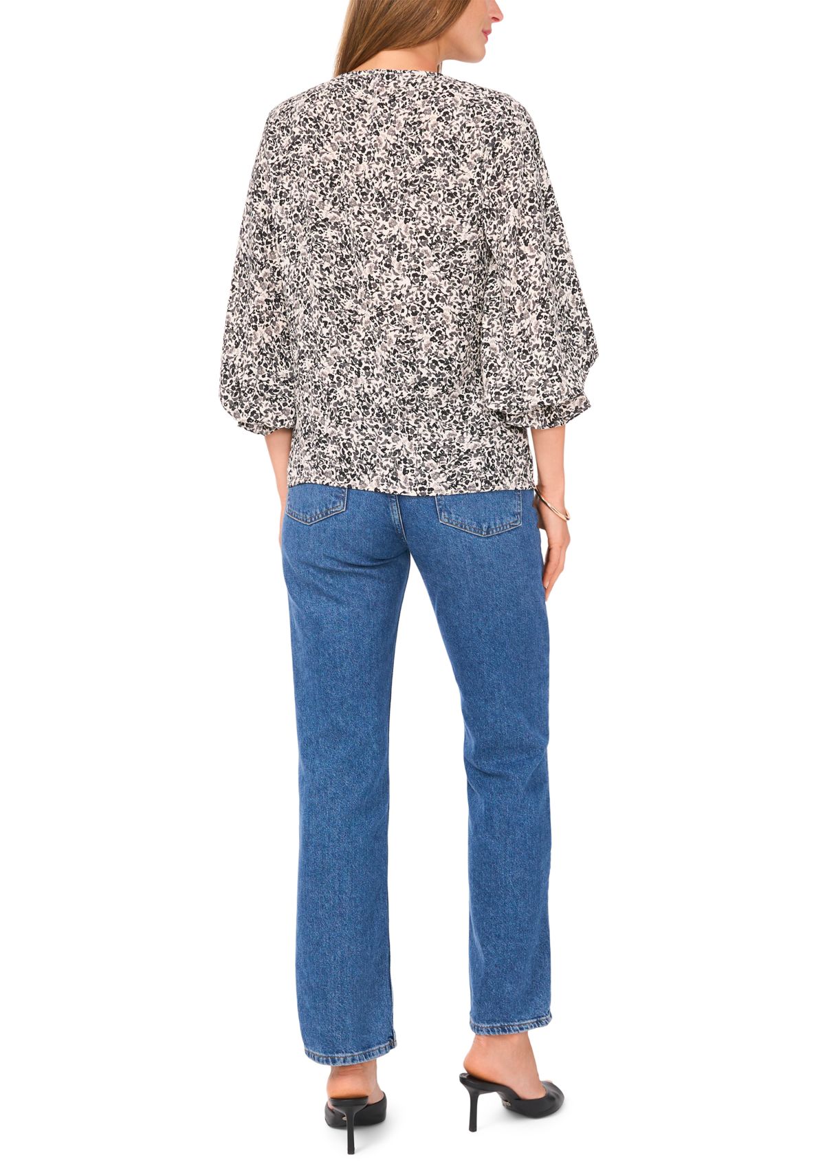 Womens 3/4 Sleeve V-Neck Floral Blouse