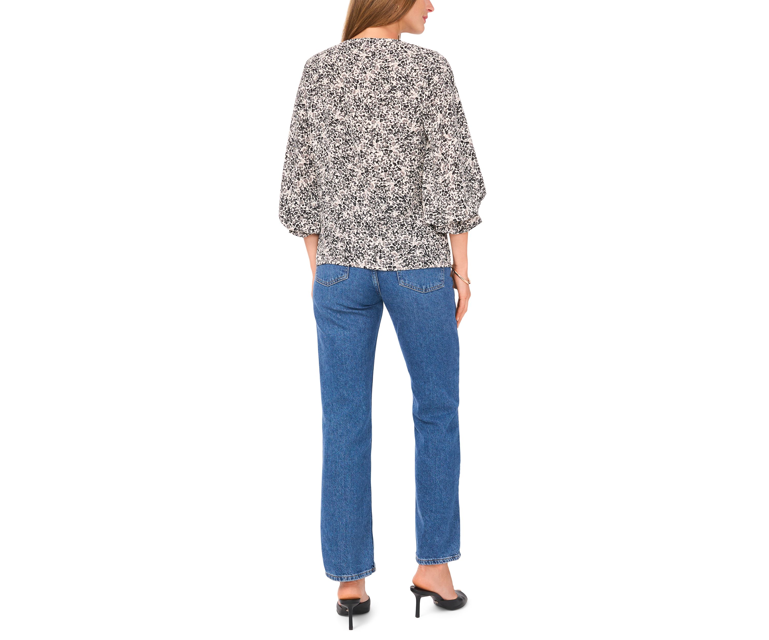 Womens 3/4 Sleeve V-Neck Floral Blouse