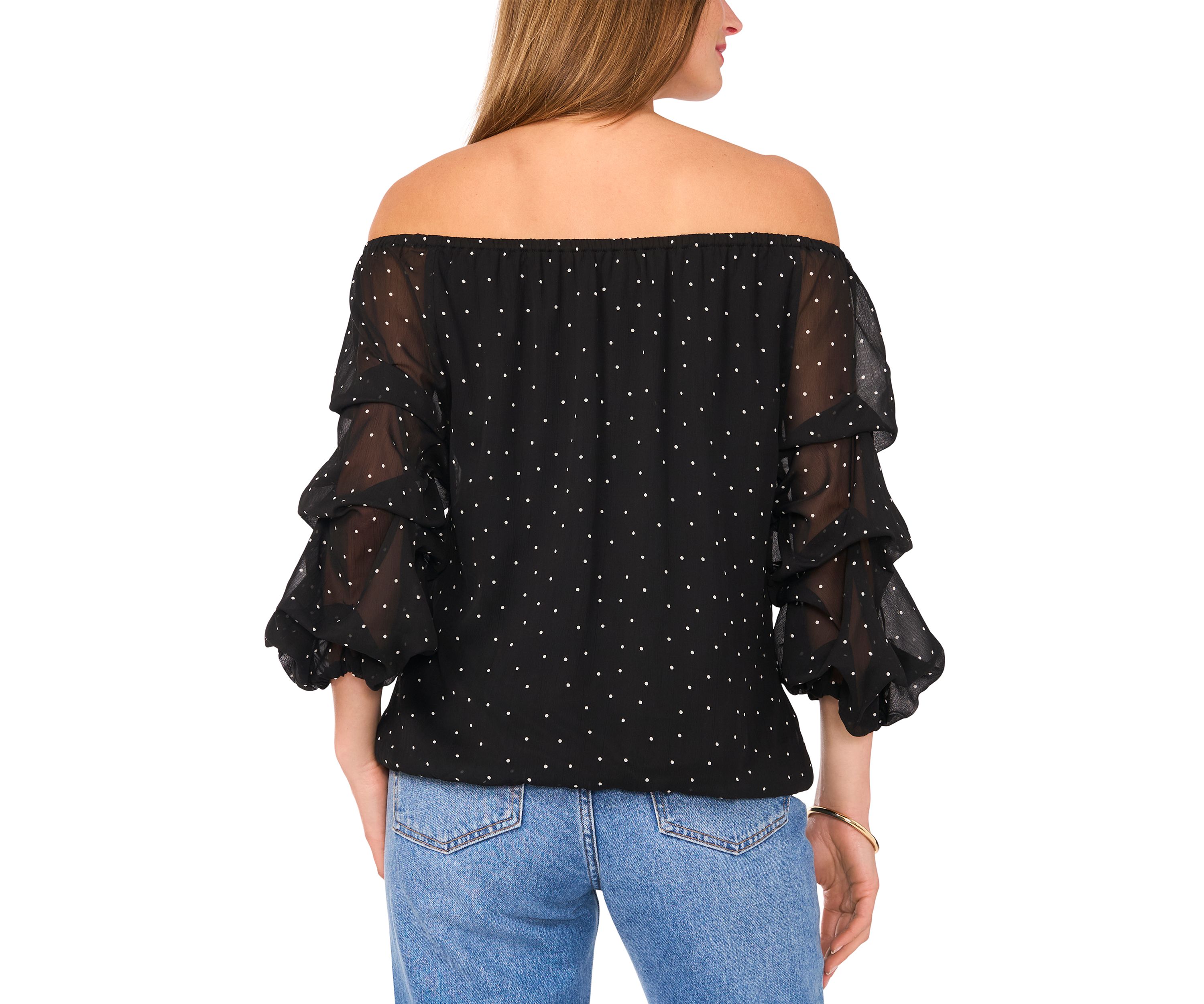 Womens Off the Shoulder Cha Cha Sleeve Dot Print Blouse