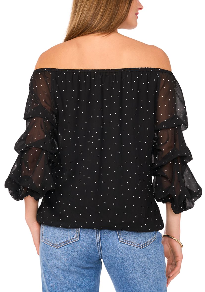 Womens Off the Shoulder Cha Cha Sleeve Dot Print Blouse