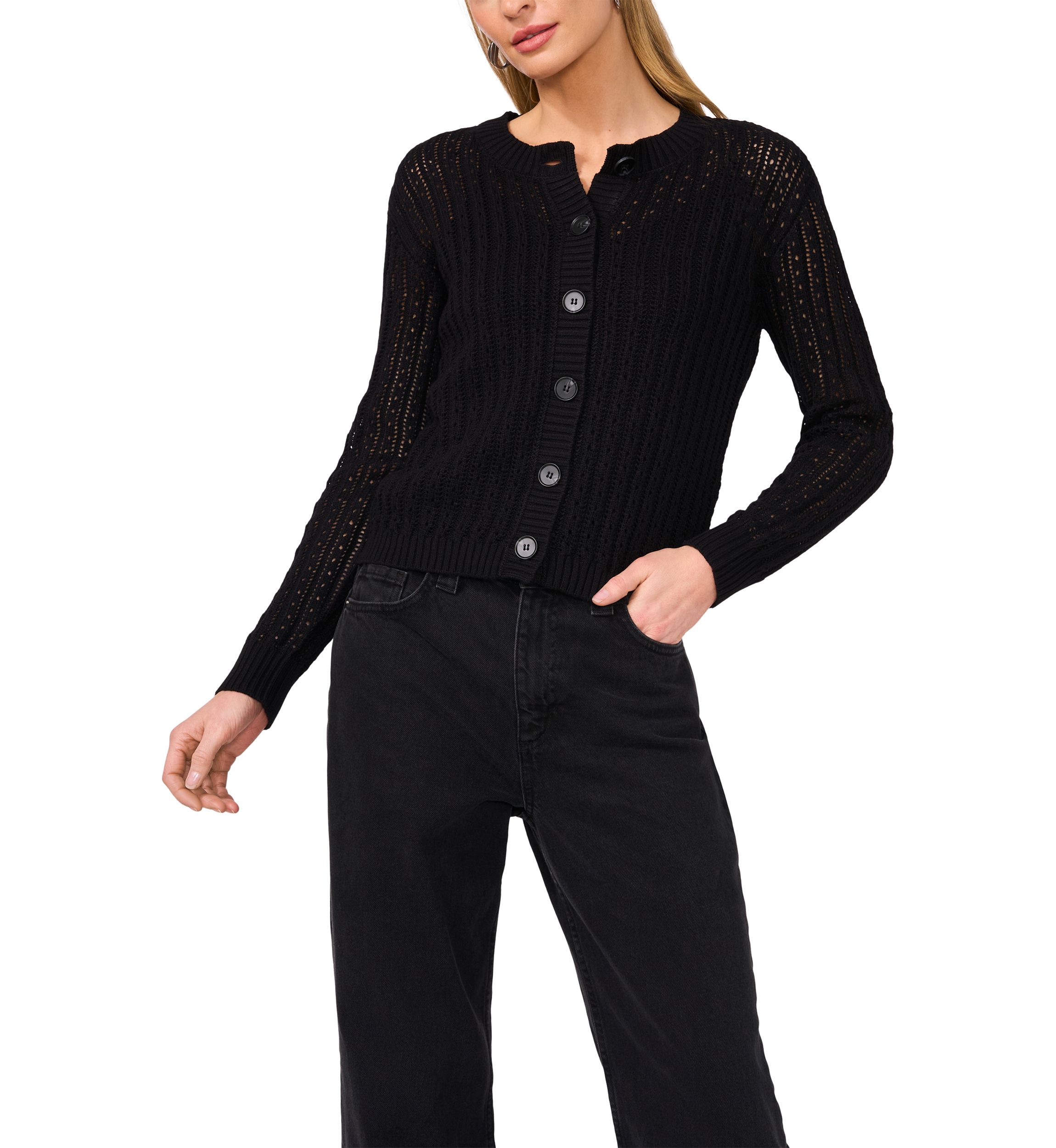 Womens Button Front Pointelle Cardigan 