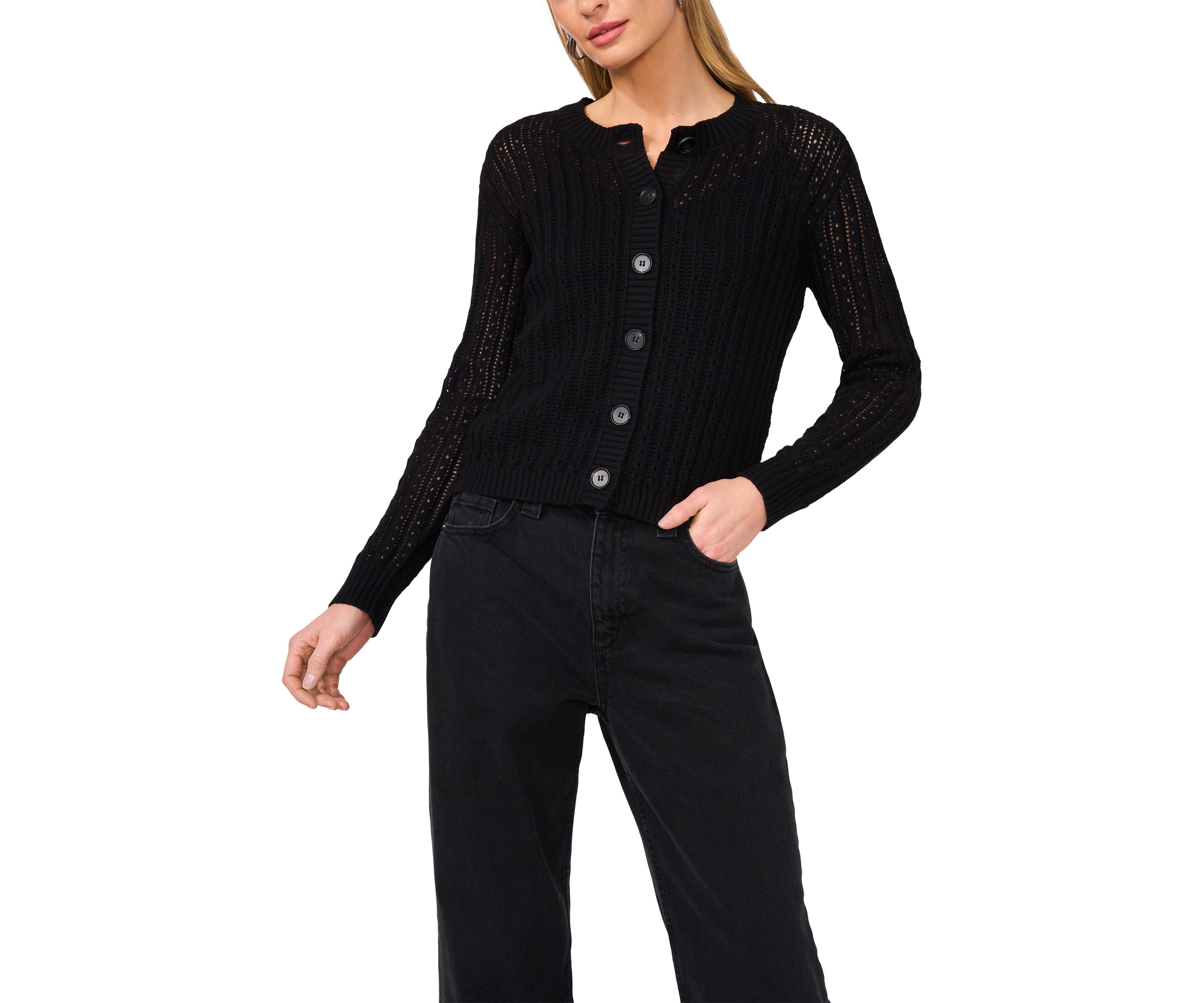 Womens Button Front Pointelle Cardigan 