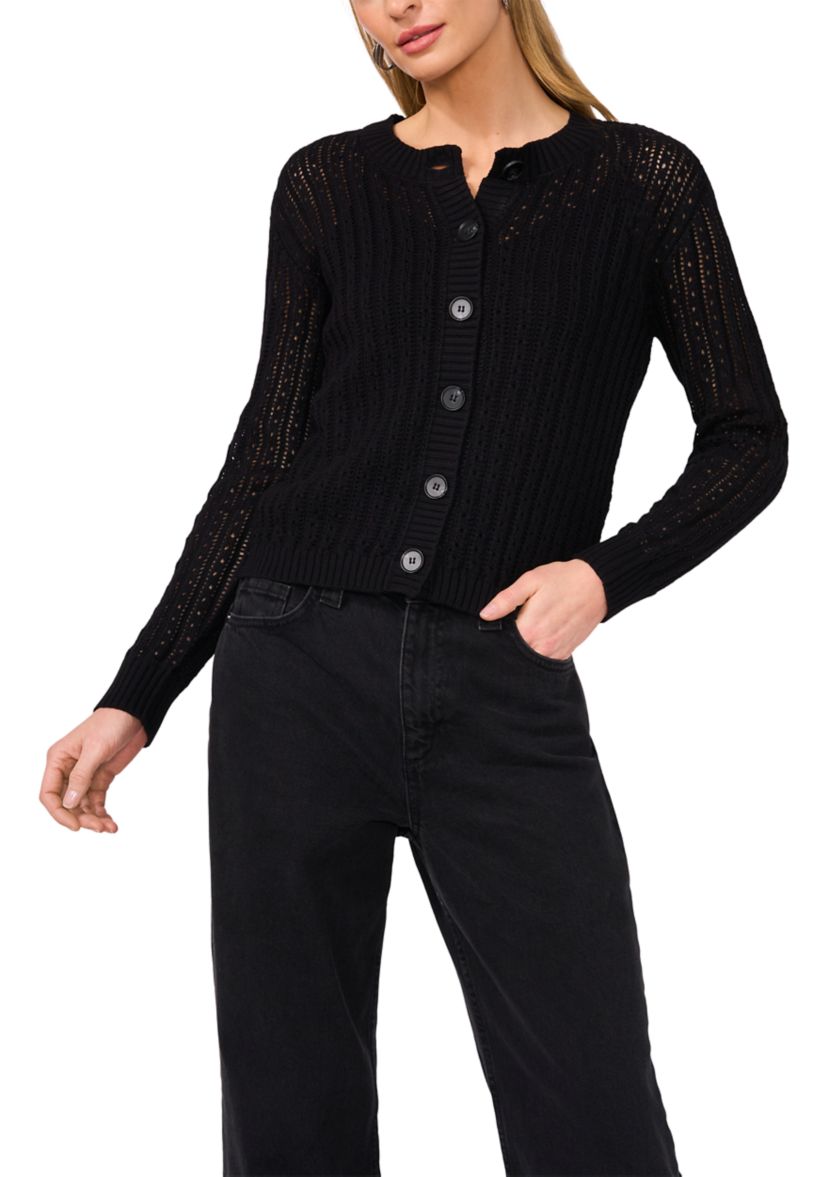 Womens Button Front Pointelle Cardigan 