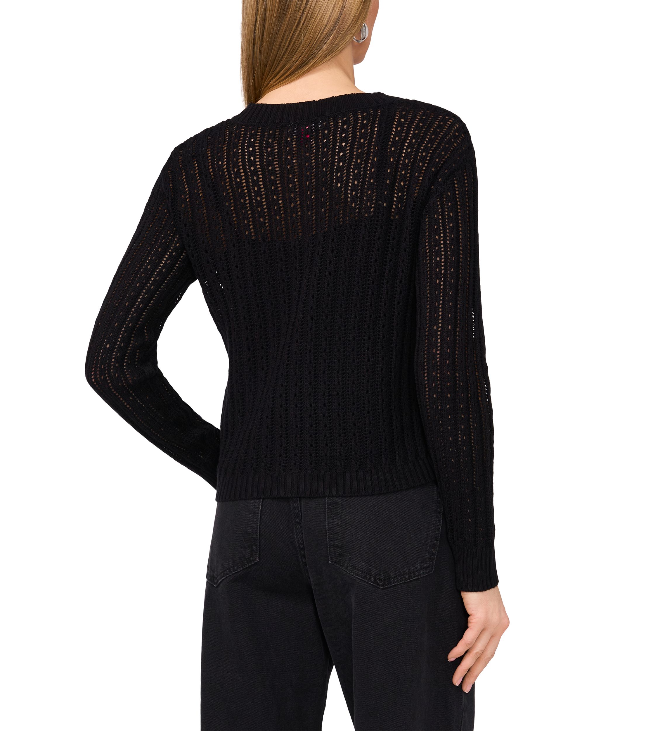 Womens Button Front Pointelle Cardigan 