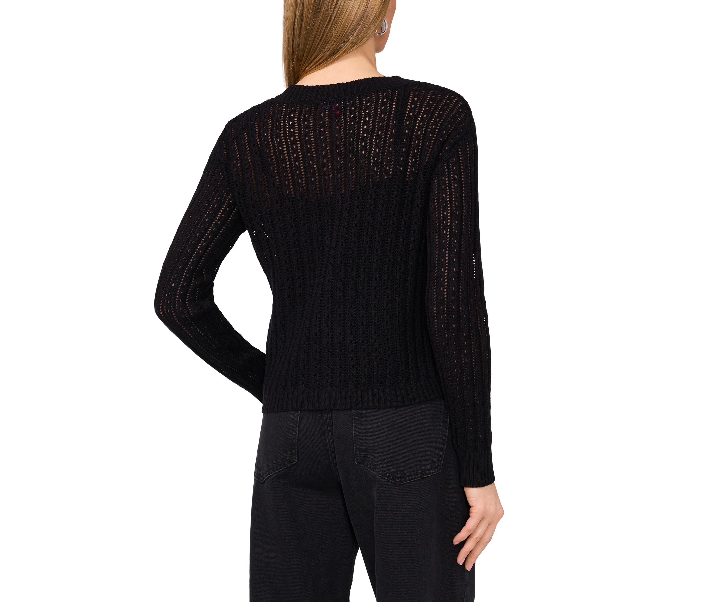 Womens Button Front Pointelle Cardigan 