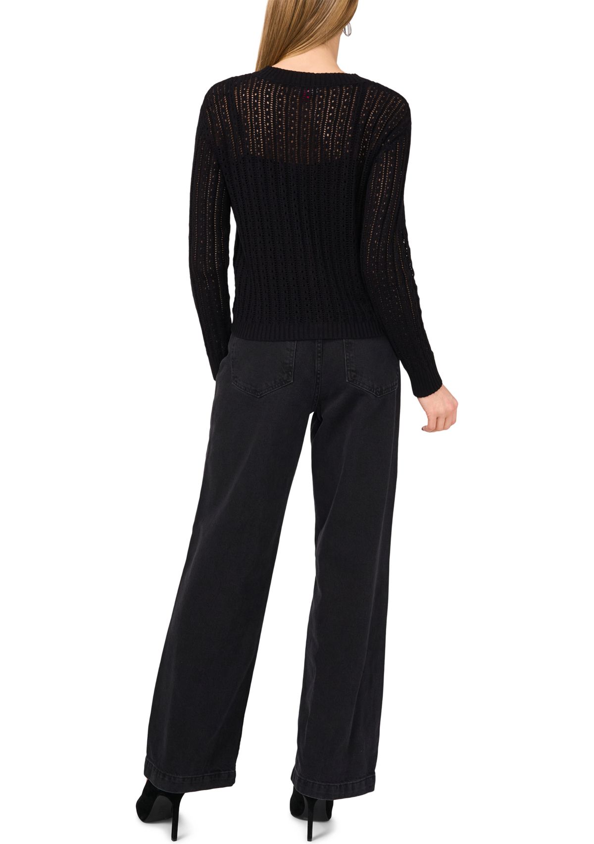 Womens Button Front Pointelle Cardigan 