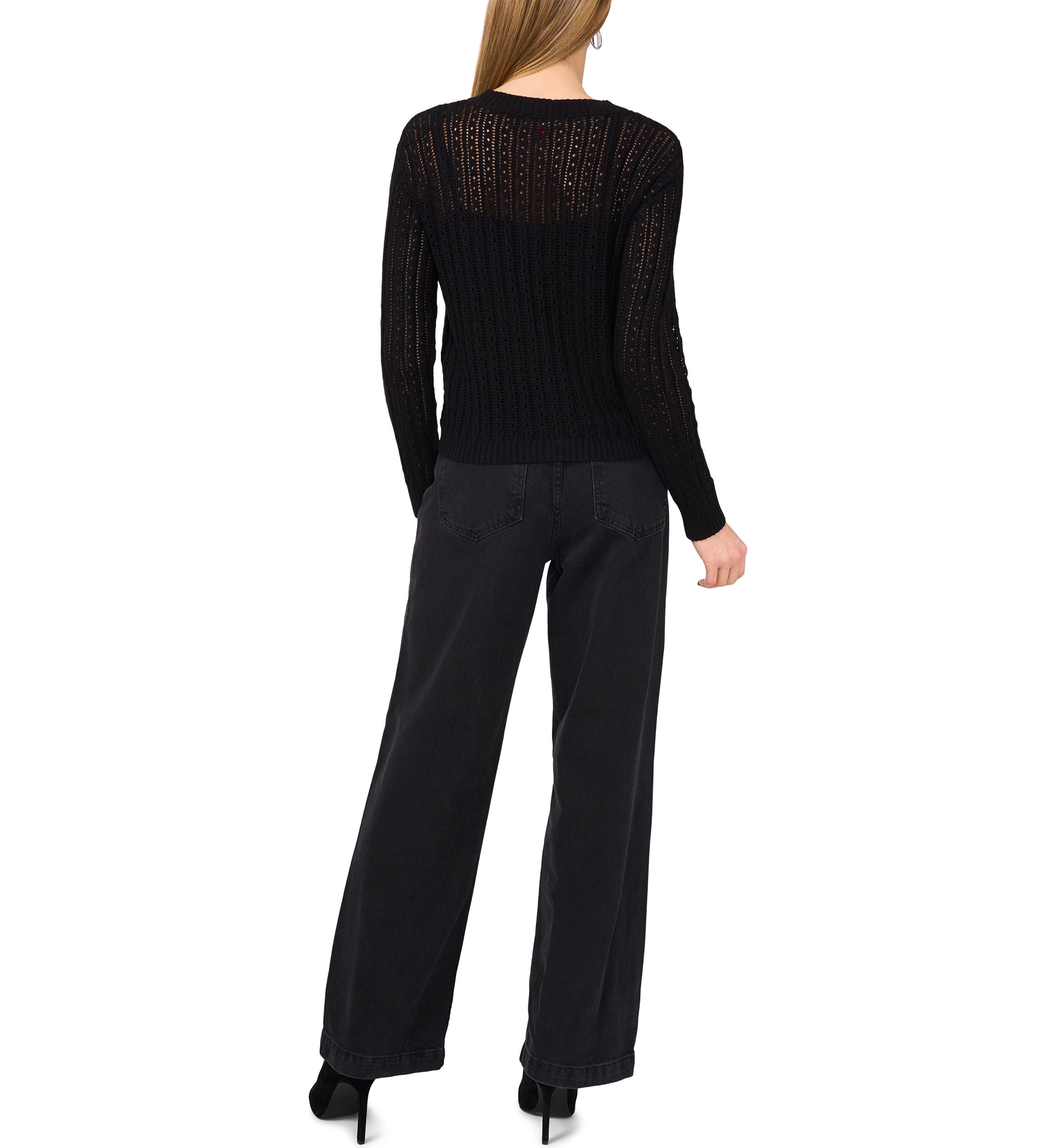 Womens Button Front Pointelle Cardigan 