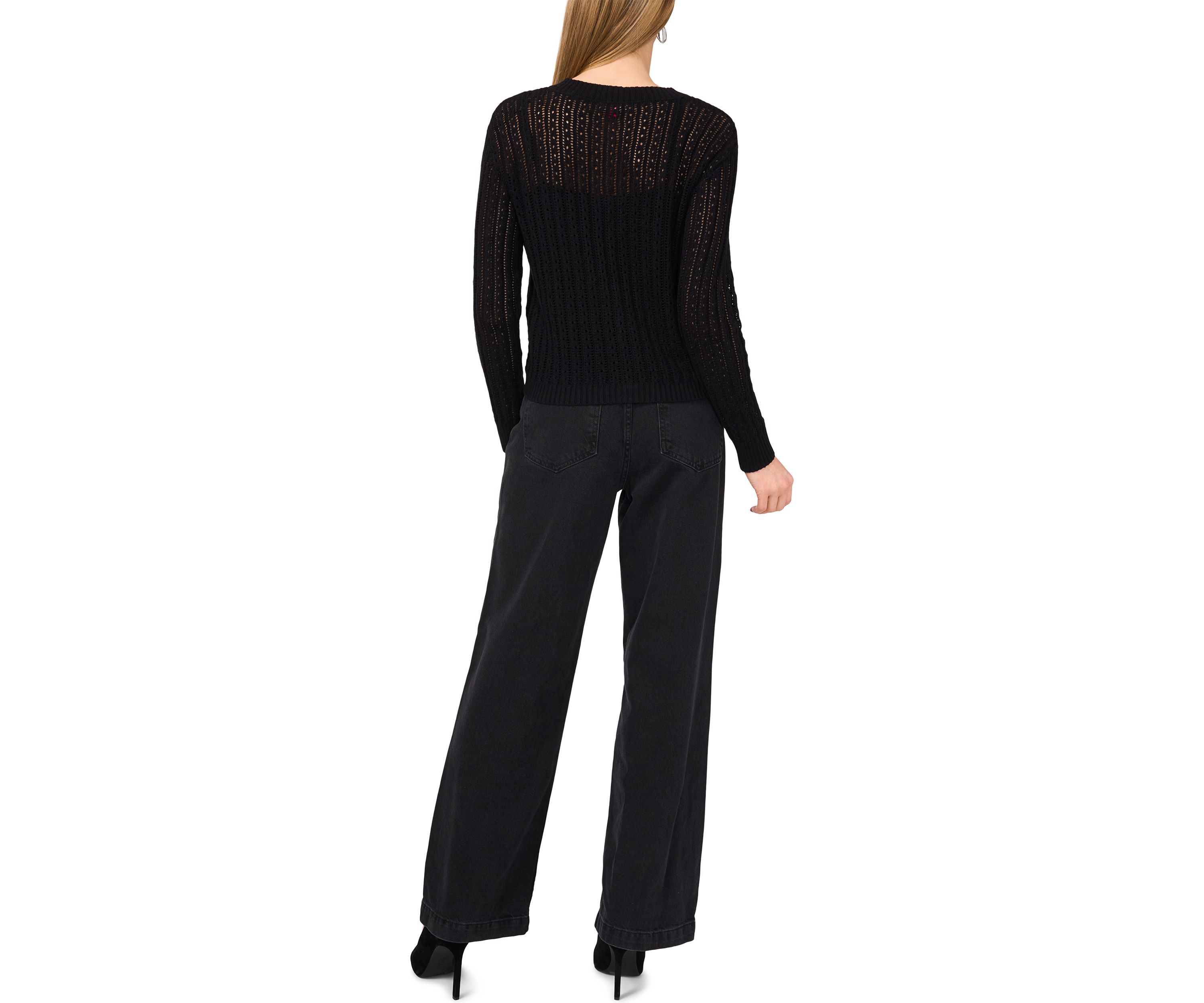 Womens Button Front Pointelle Cardigan 