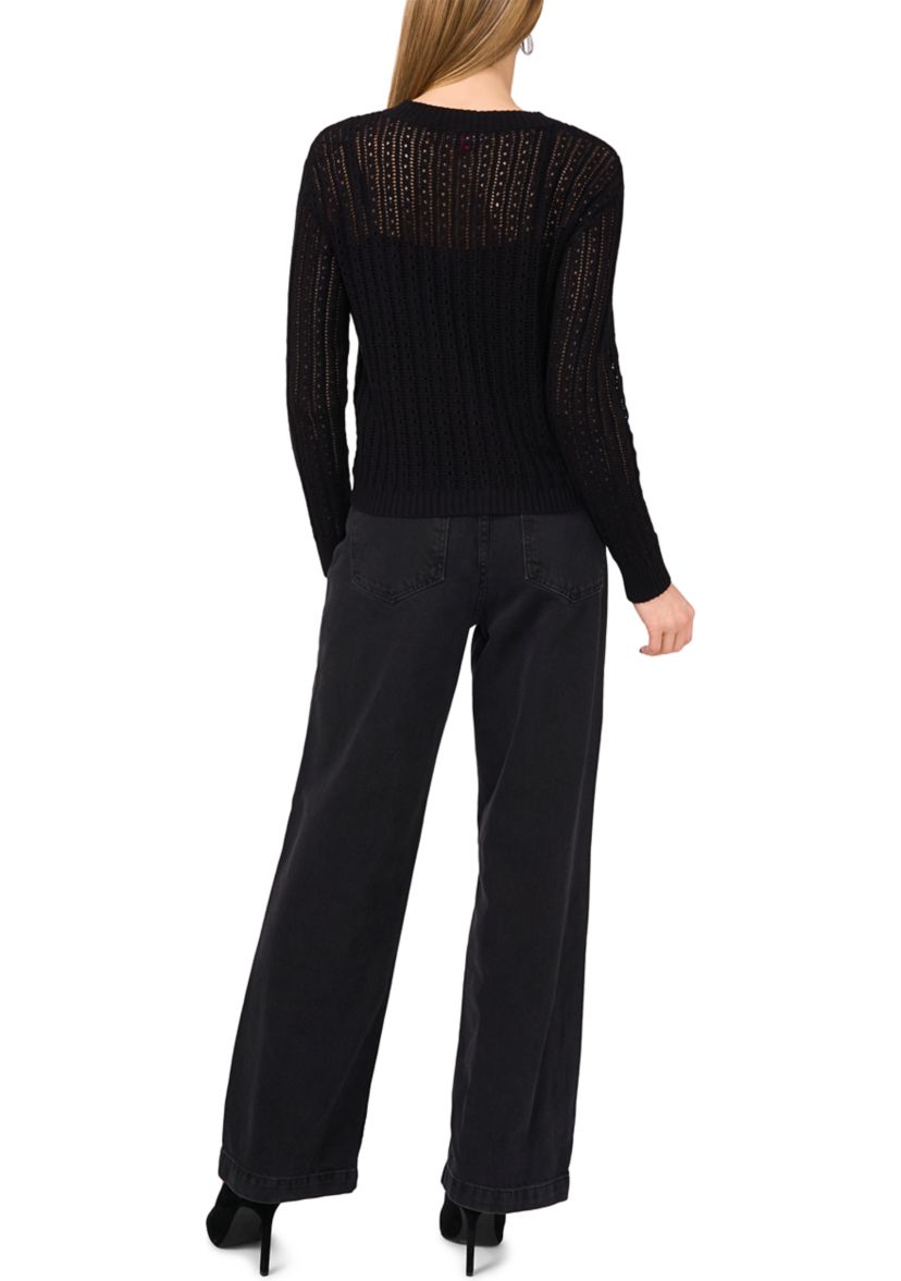 Womens Button Front Pointelle Cardigan 