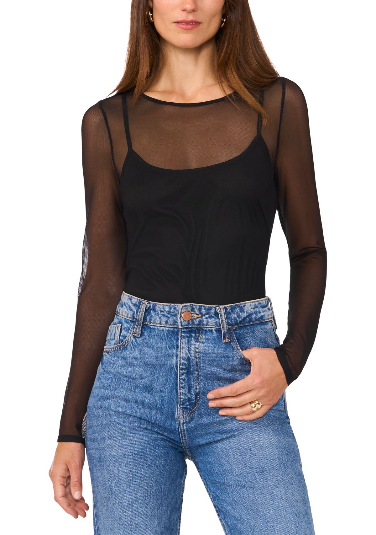 Womens Solid Mesh Top