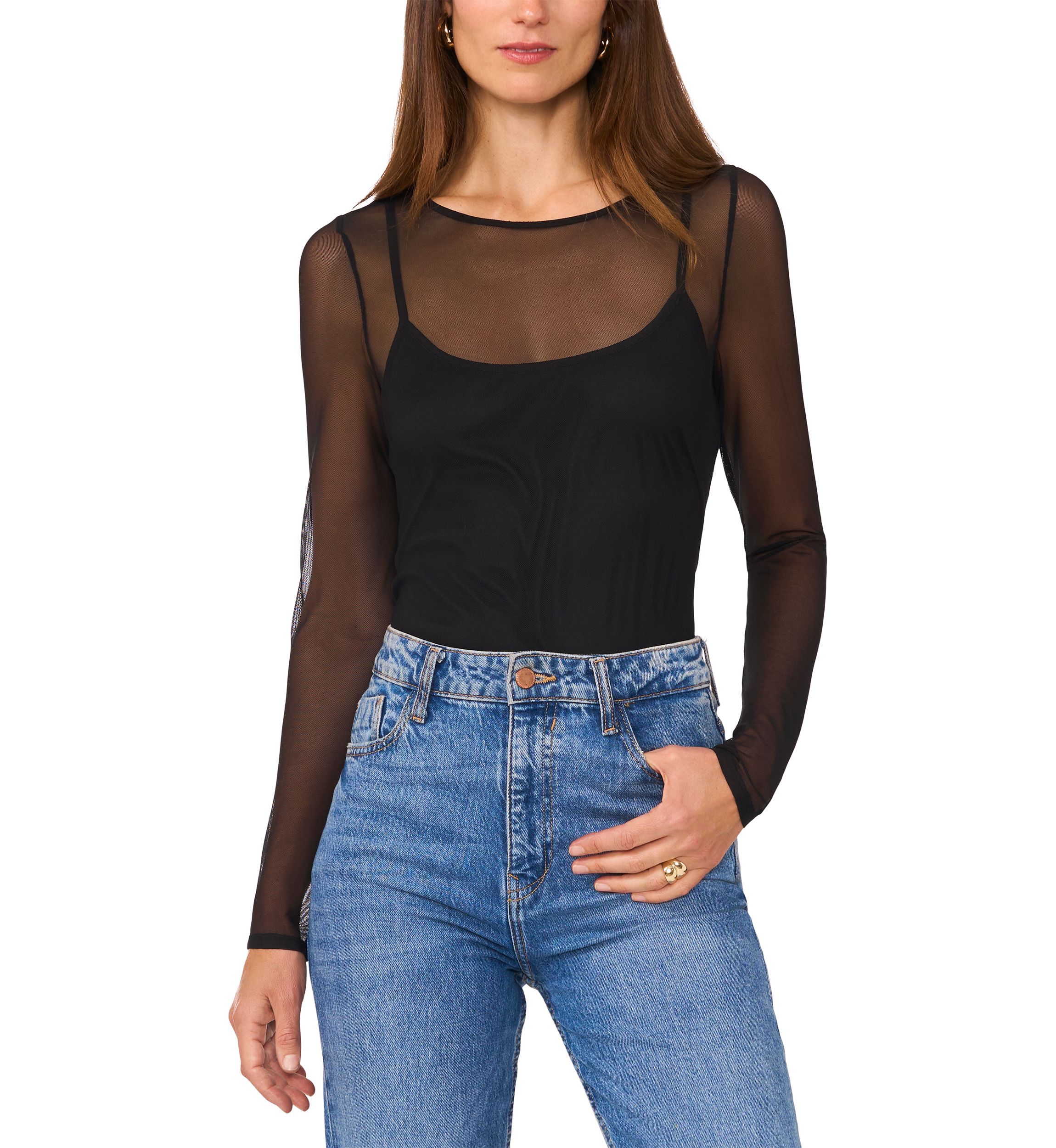 Womens Solid Mesh Top