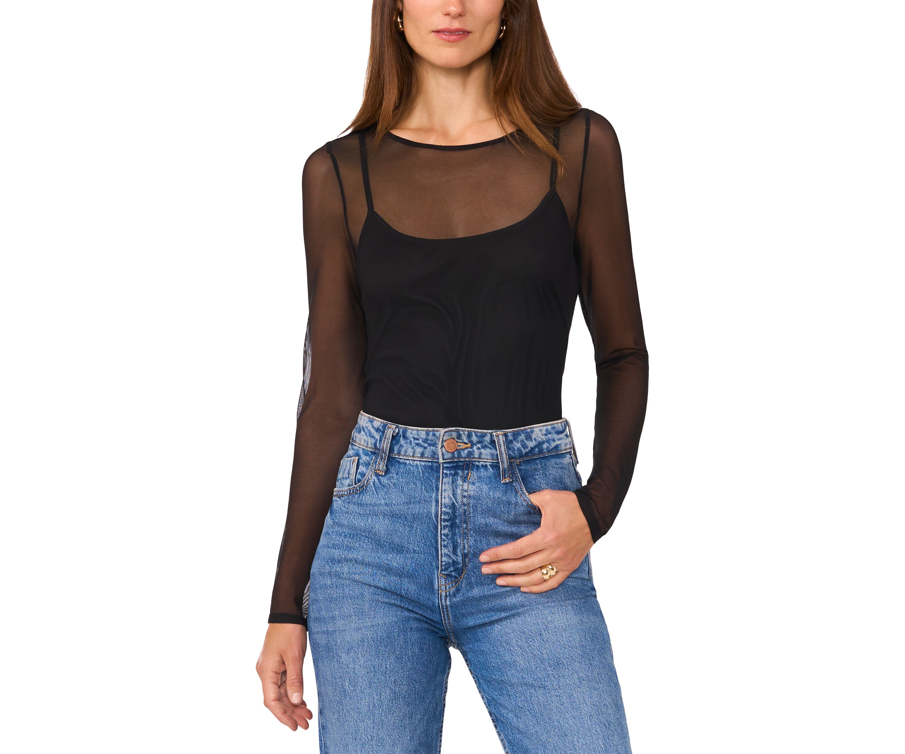 Womens Solid Mesh Top