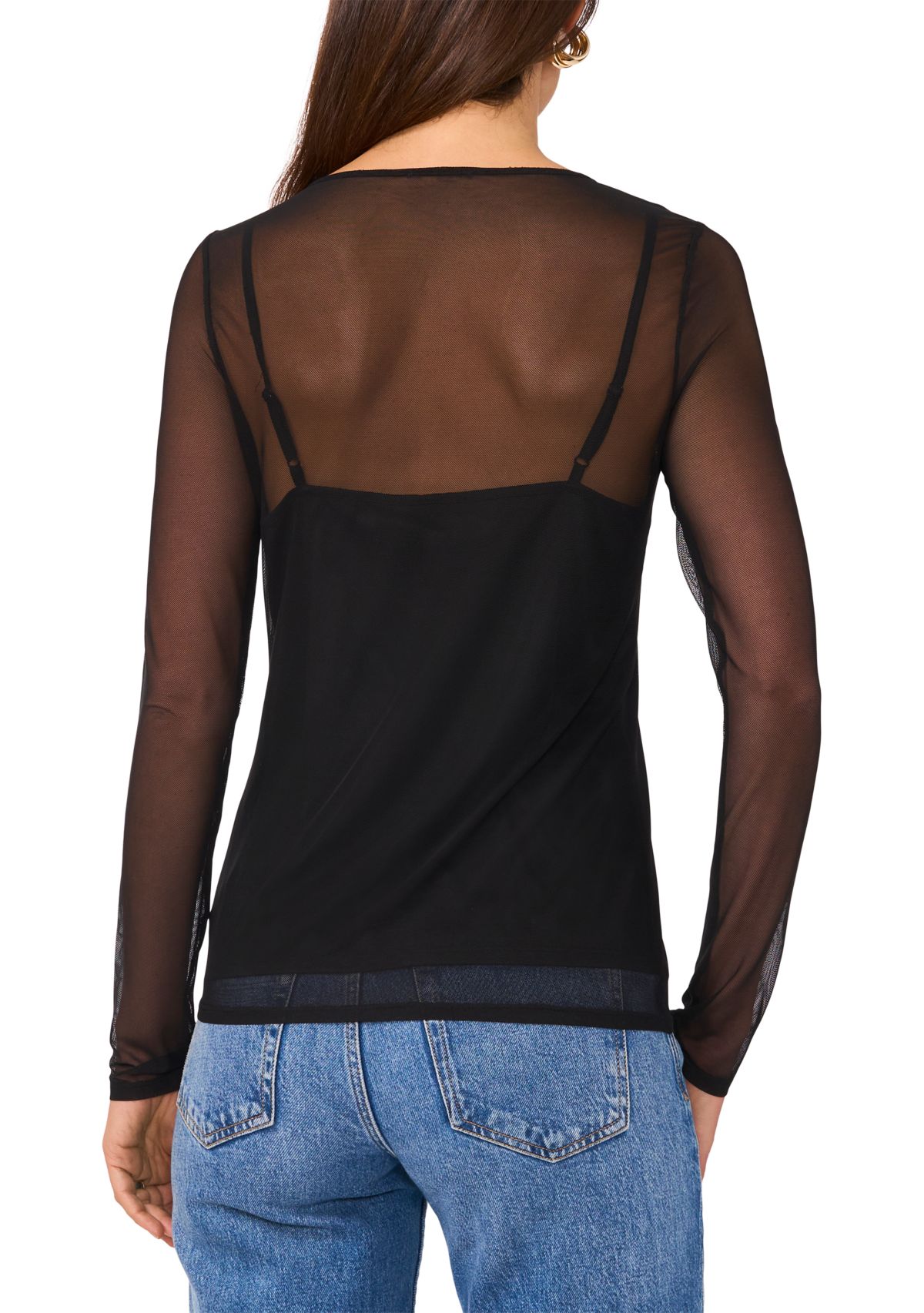 Womens Solid Mesh Top