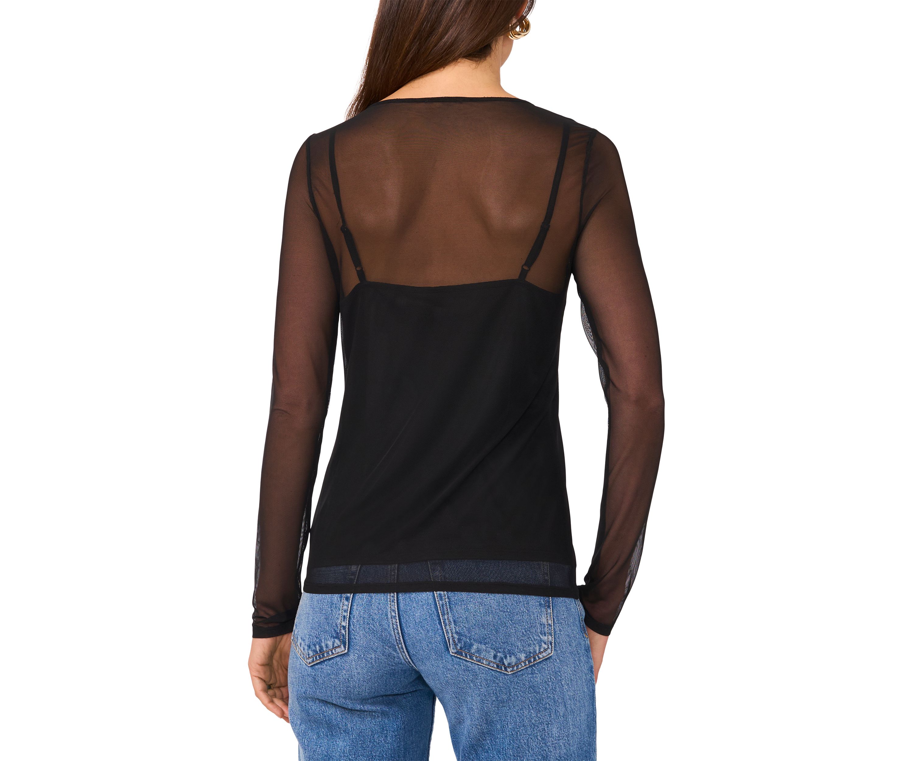 Womens Solid Mesh Top