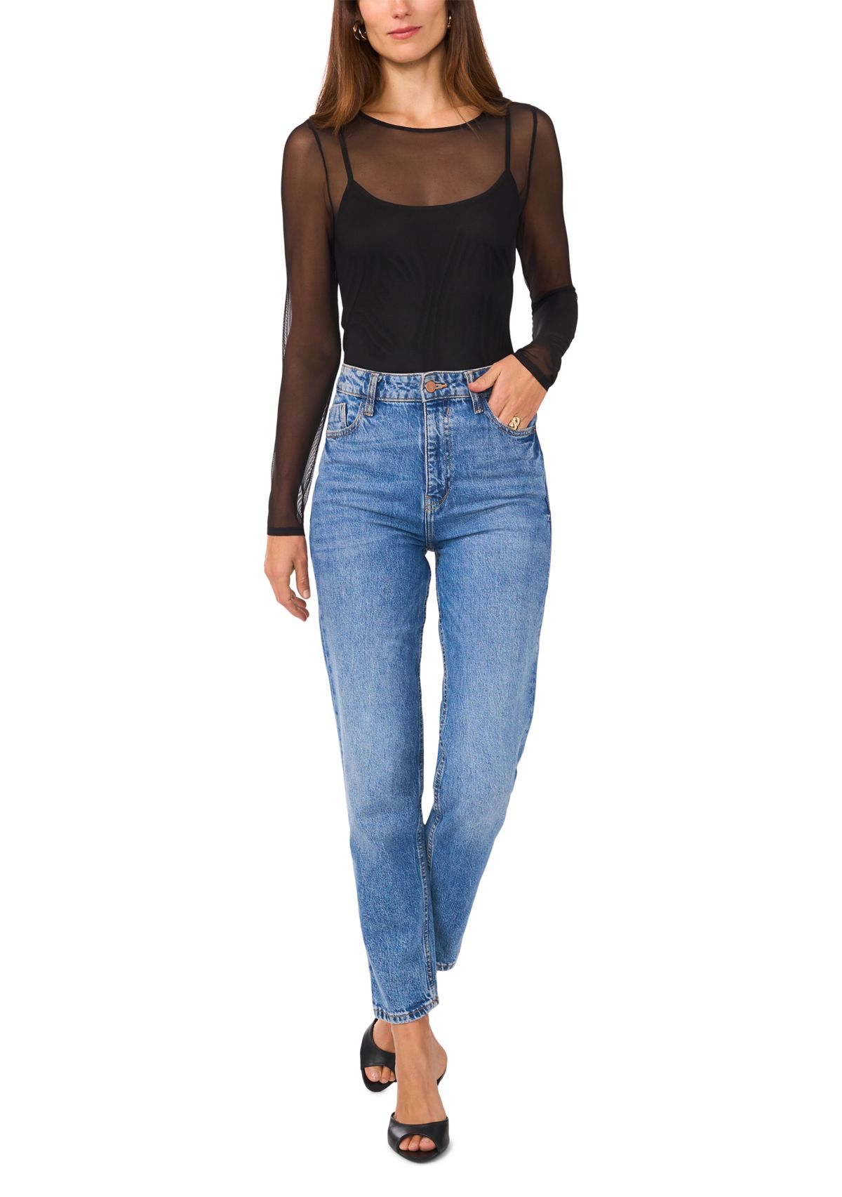 Womens Solid Mesh Top