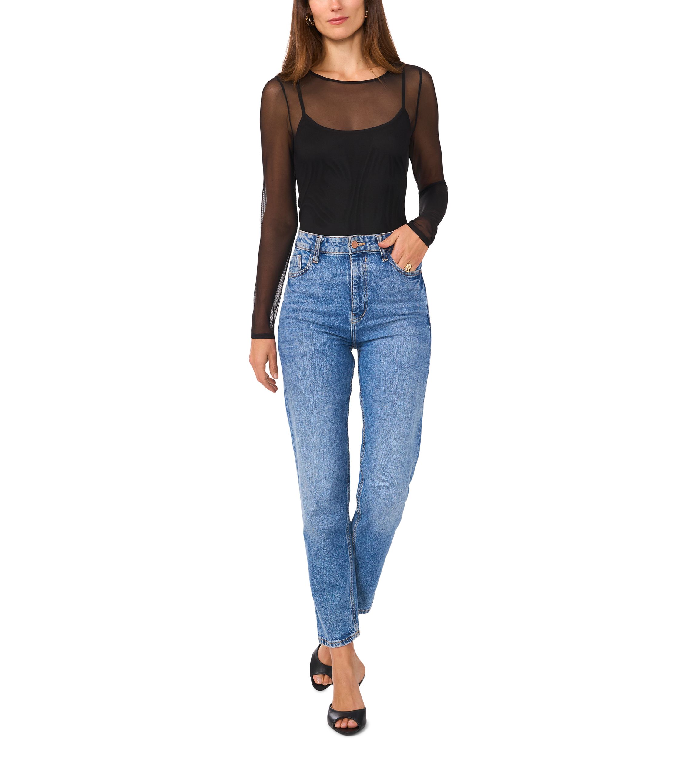 Womens Solid Mesh Top
