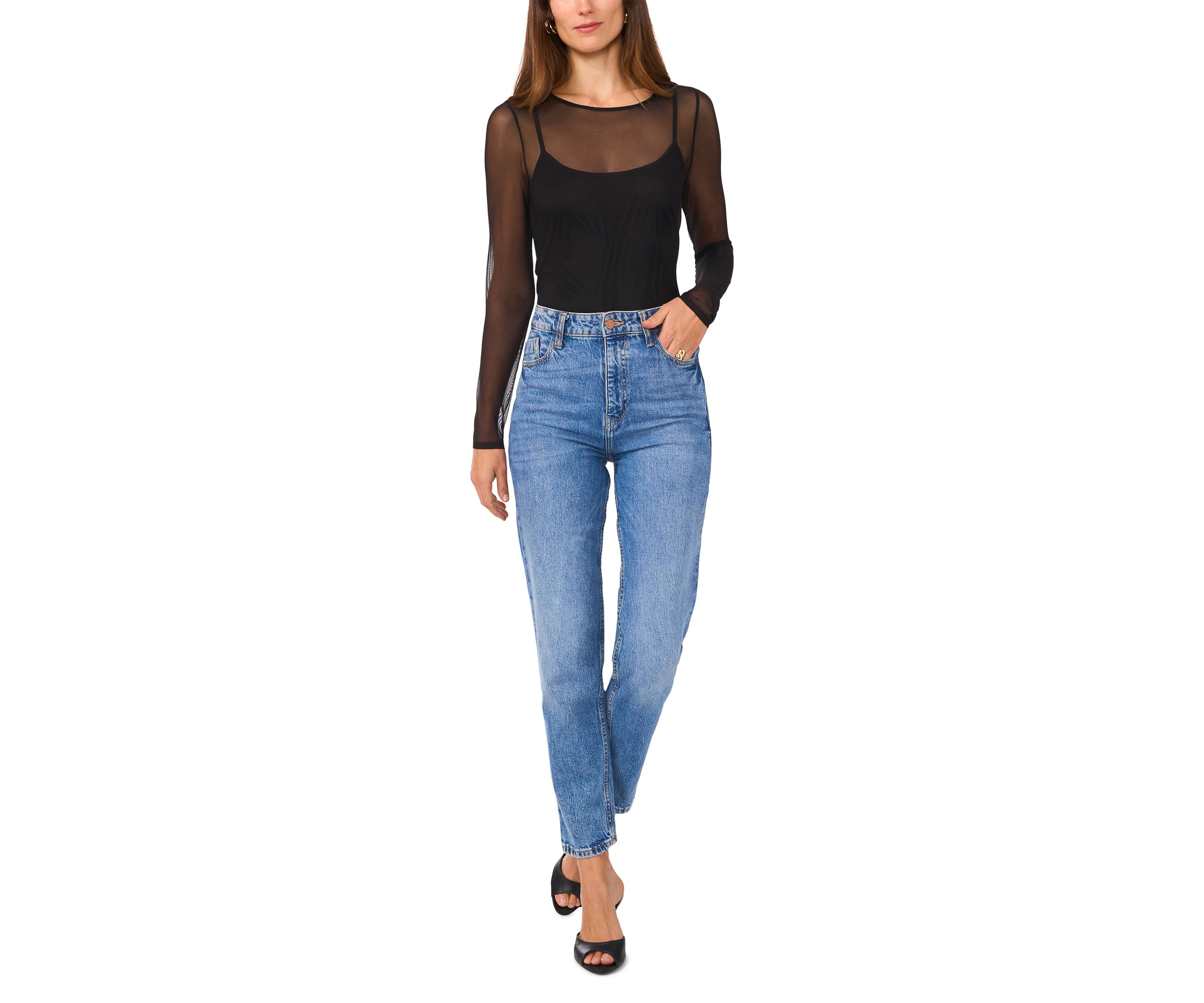 Womens Solid Mesh Top