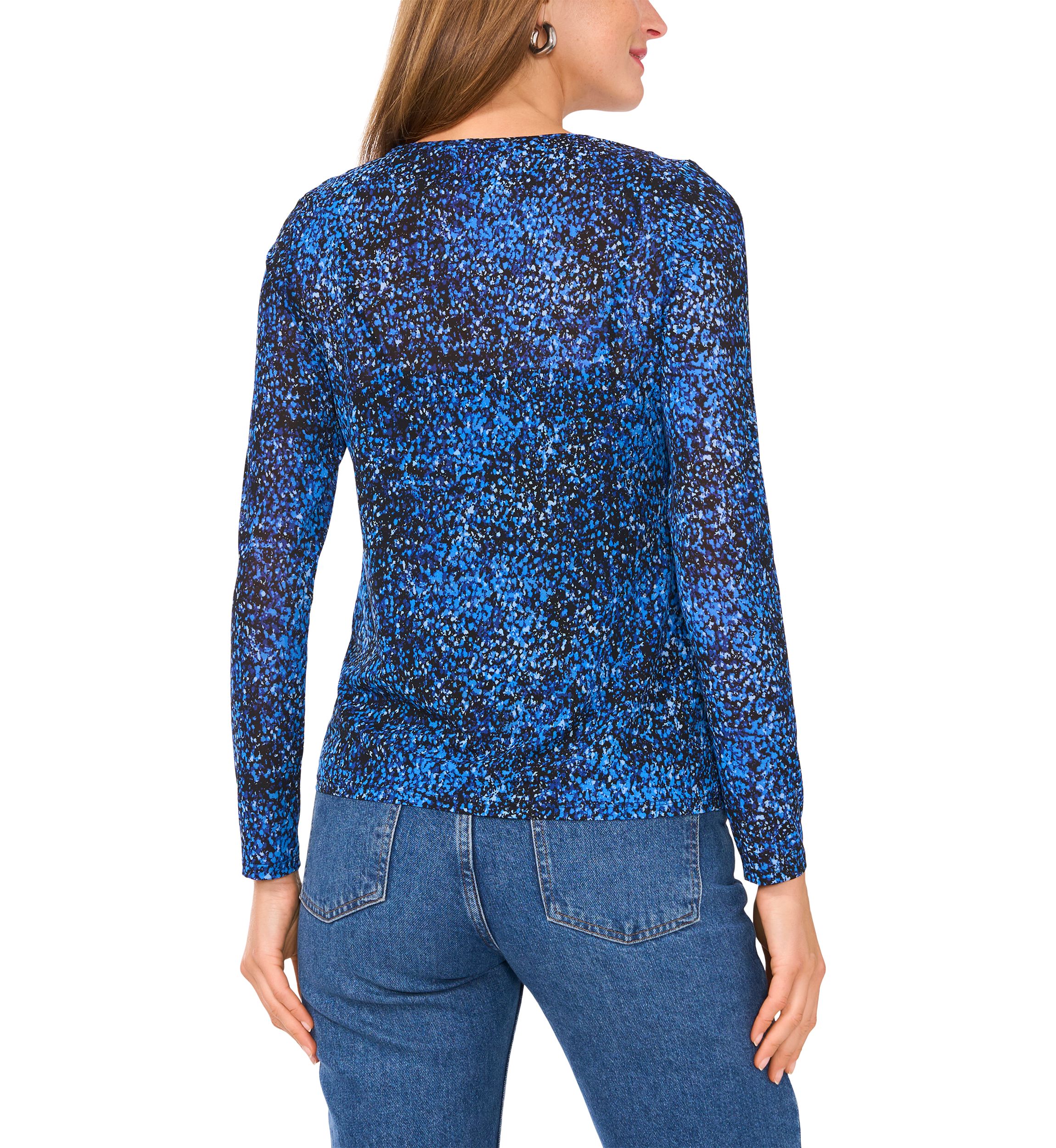 Petite Long Sleeve Printed Mesh Top