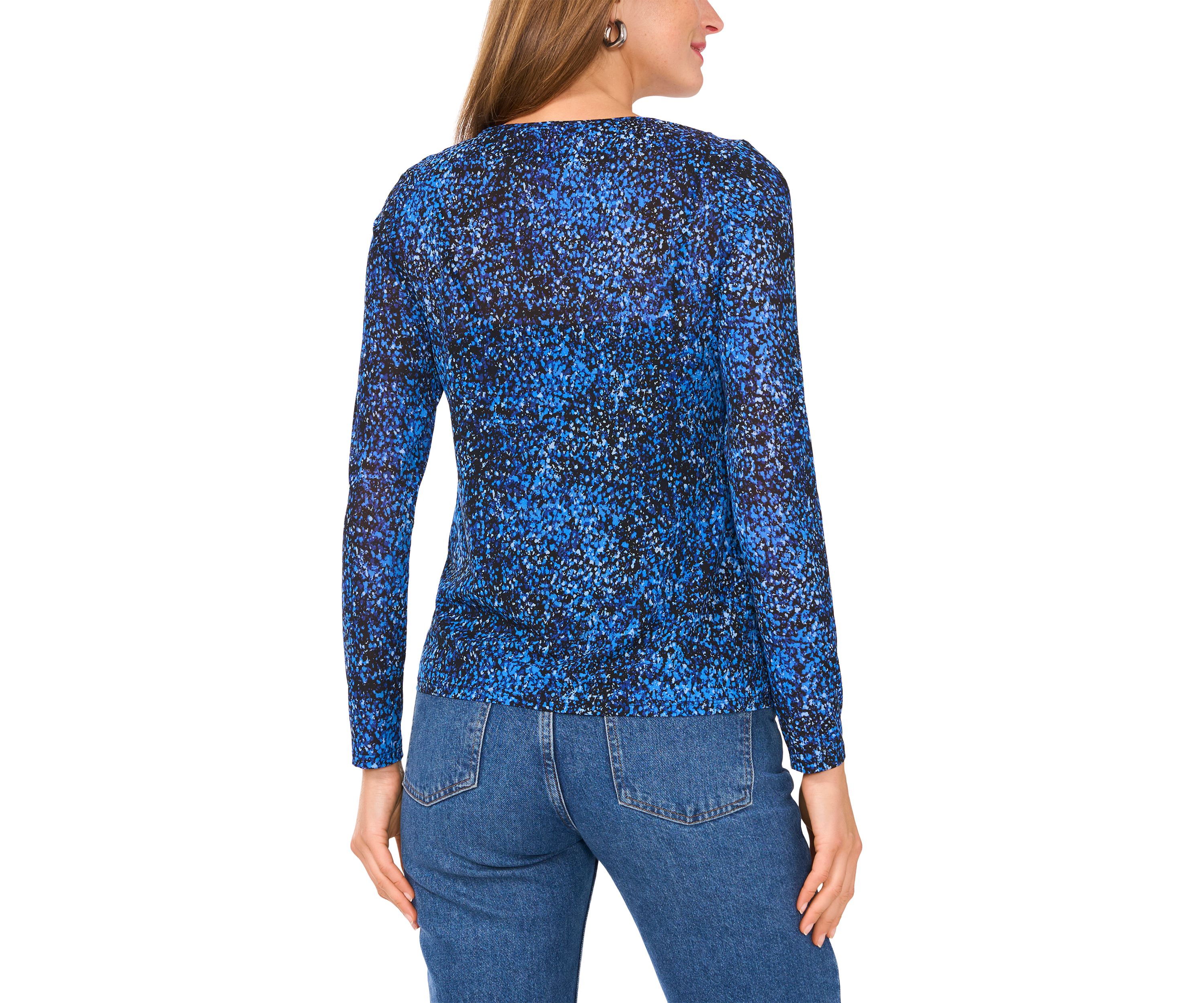 Petite Long Sleeve Printed Mesh Top
