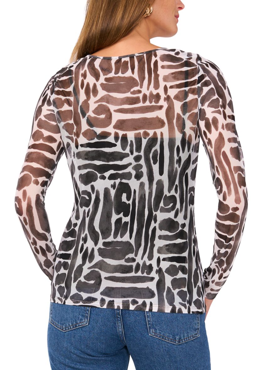 Womens Geometric Print Mesh Top