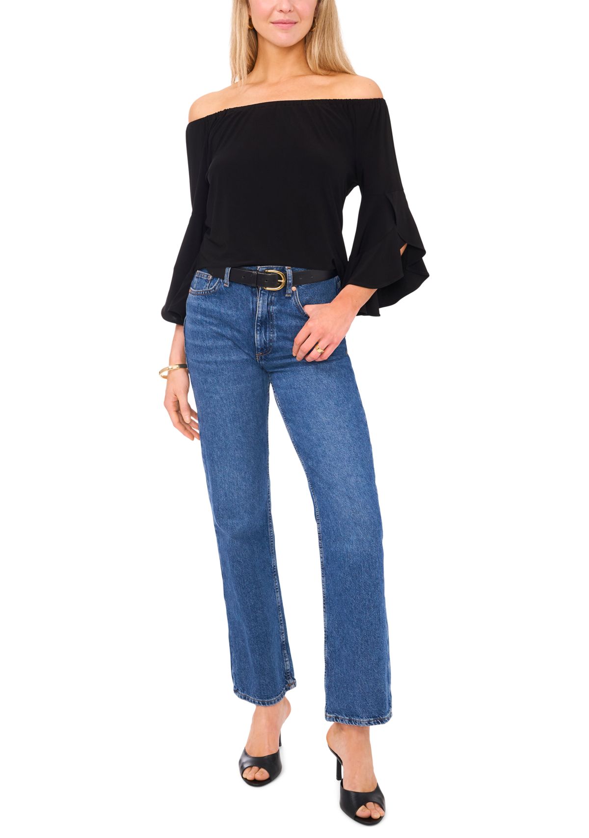 Womens Off the Shoulder Flutter Sleeve Top 