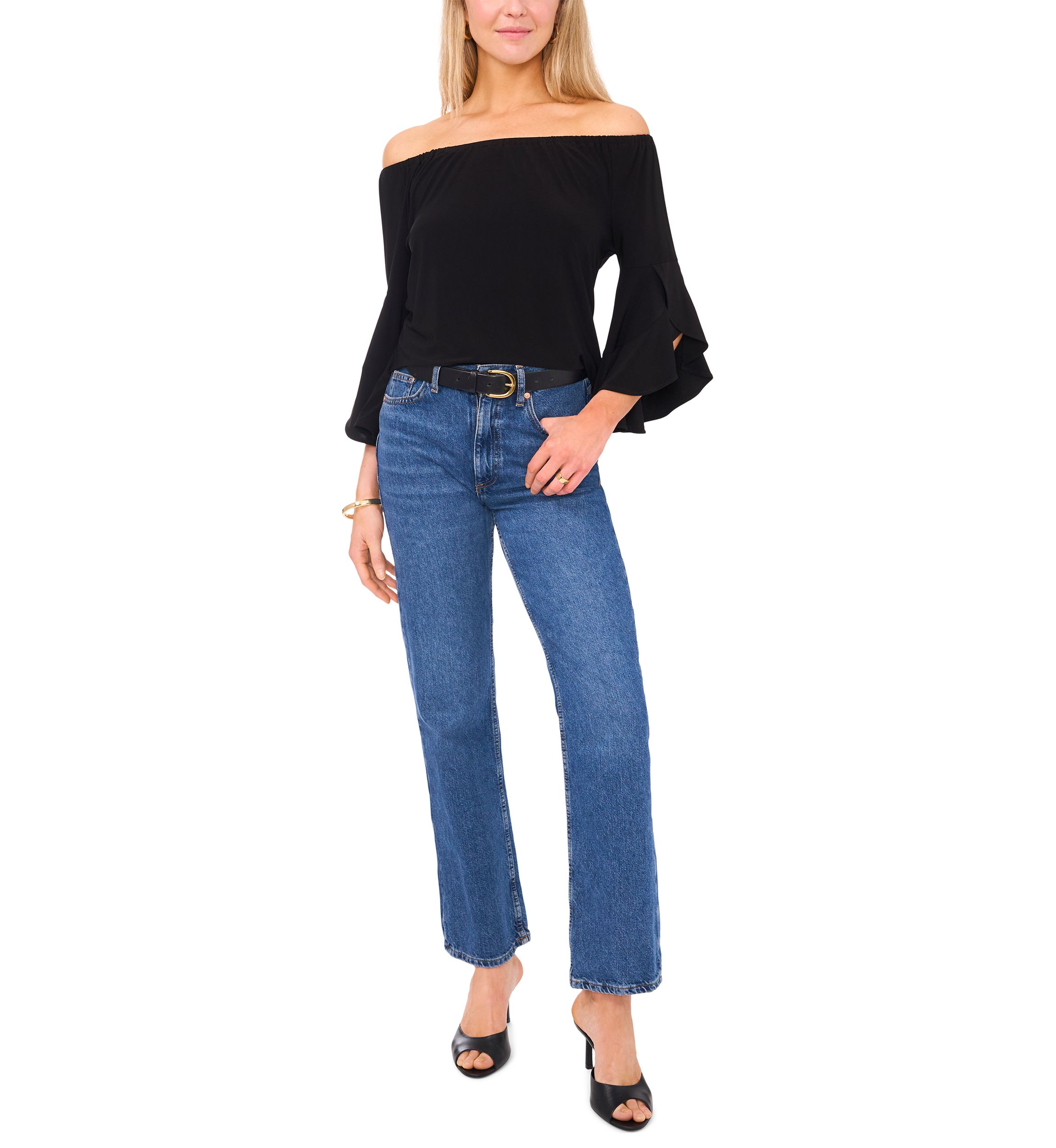 Womens Off the Shoulder Flutter Sleeve Top 