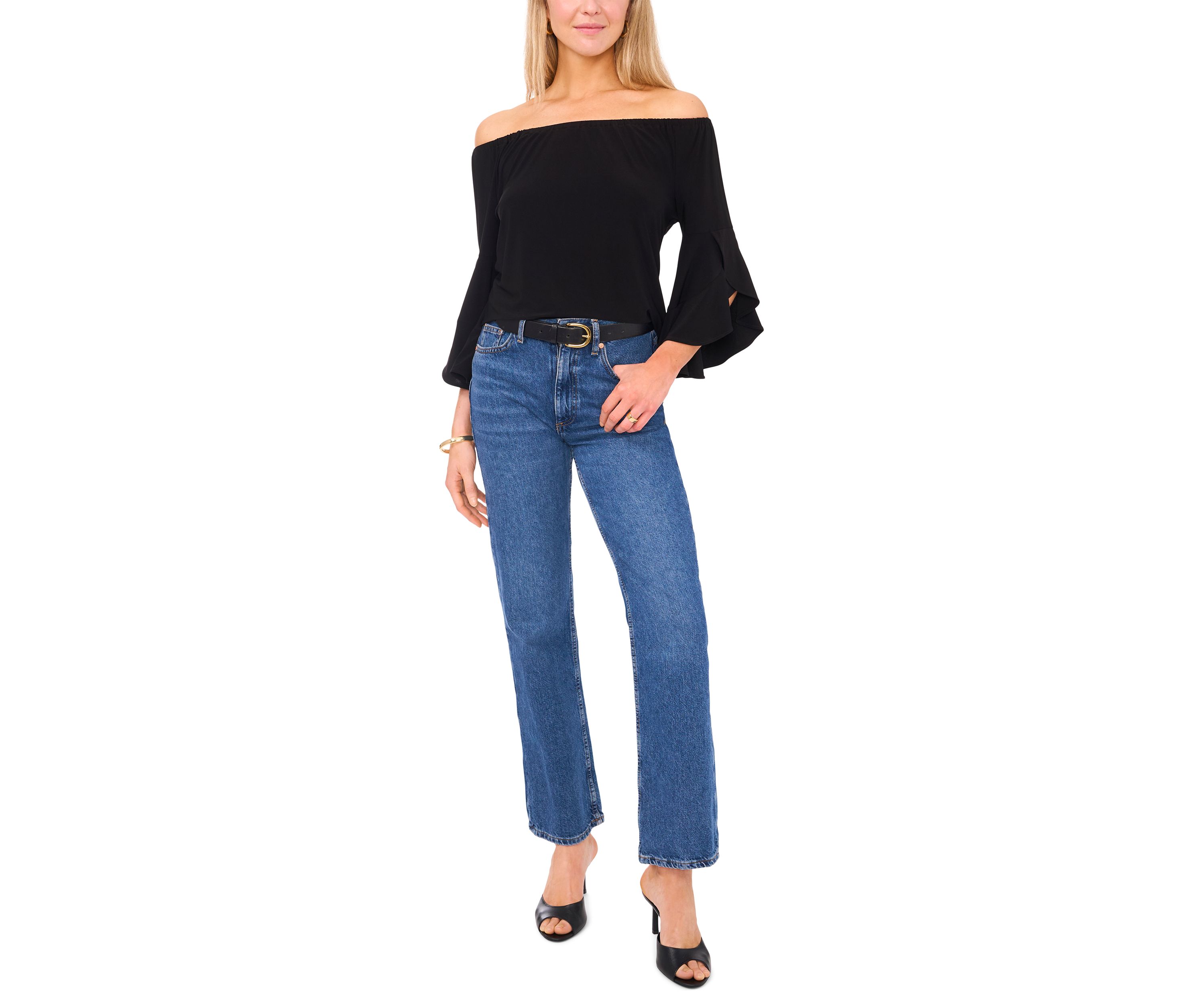 Womens Off the Shoulder Flutter Sleeve Top 