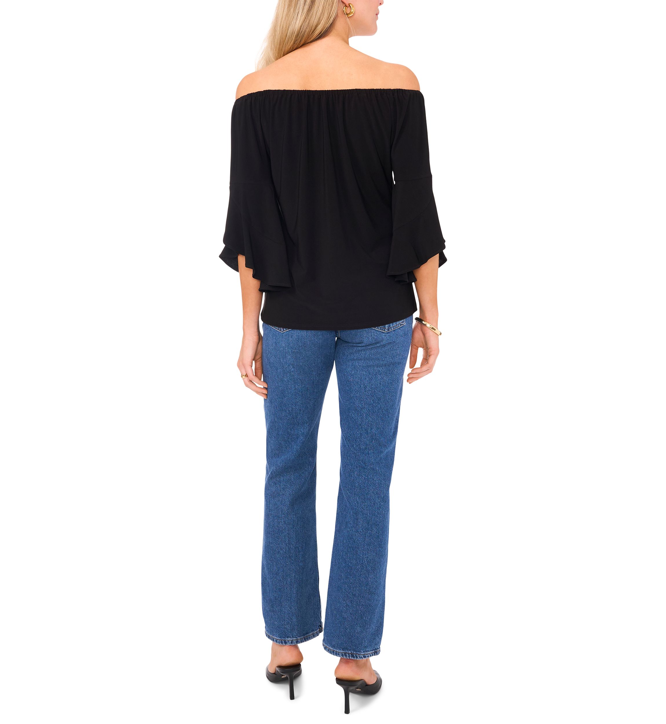 Womens Off the Shoulder Flutter Sleeve Top 