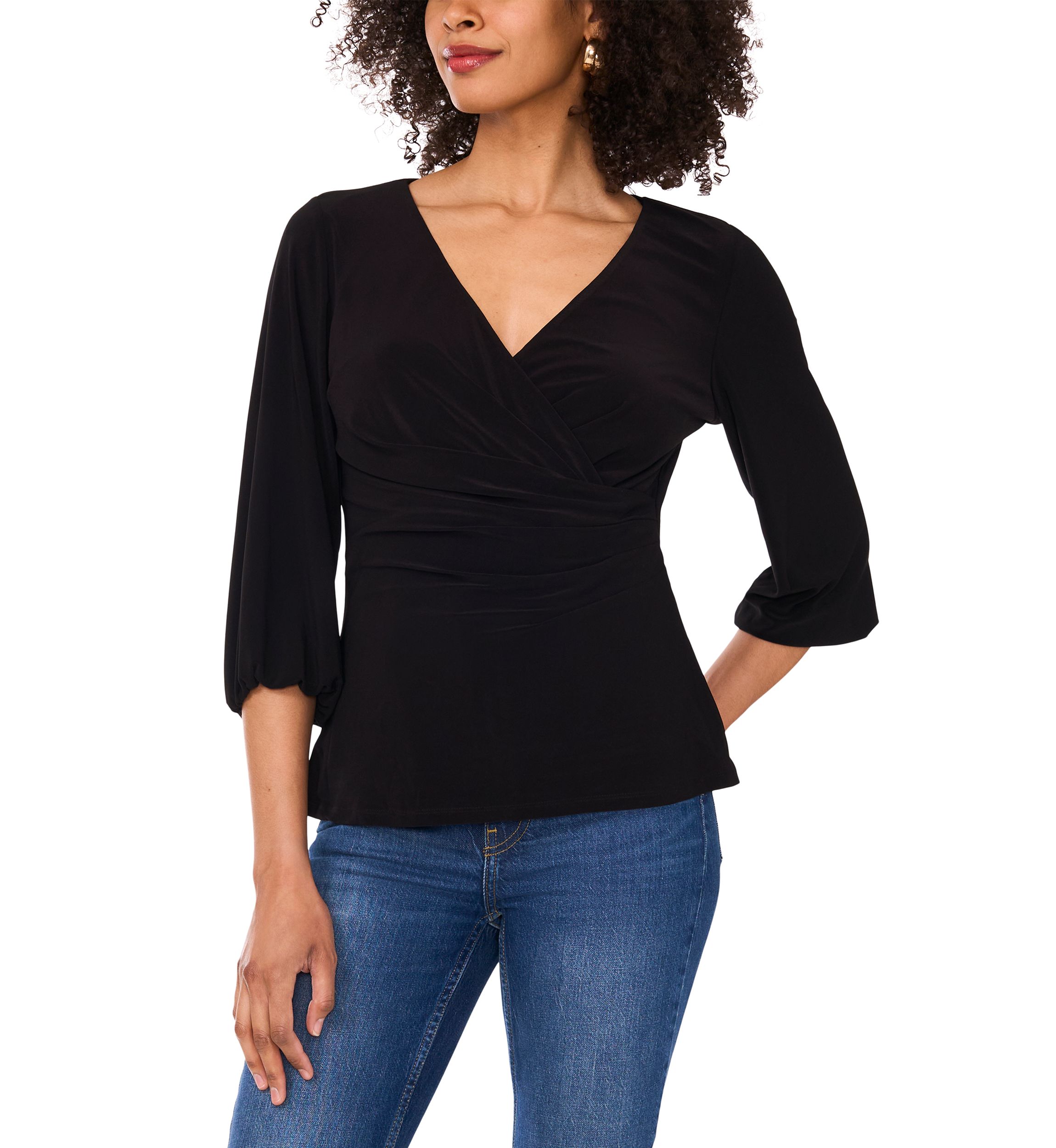 Womens 3/4 Sleeve Wrap Top