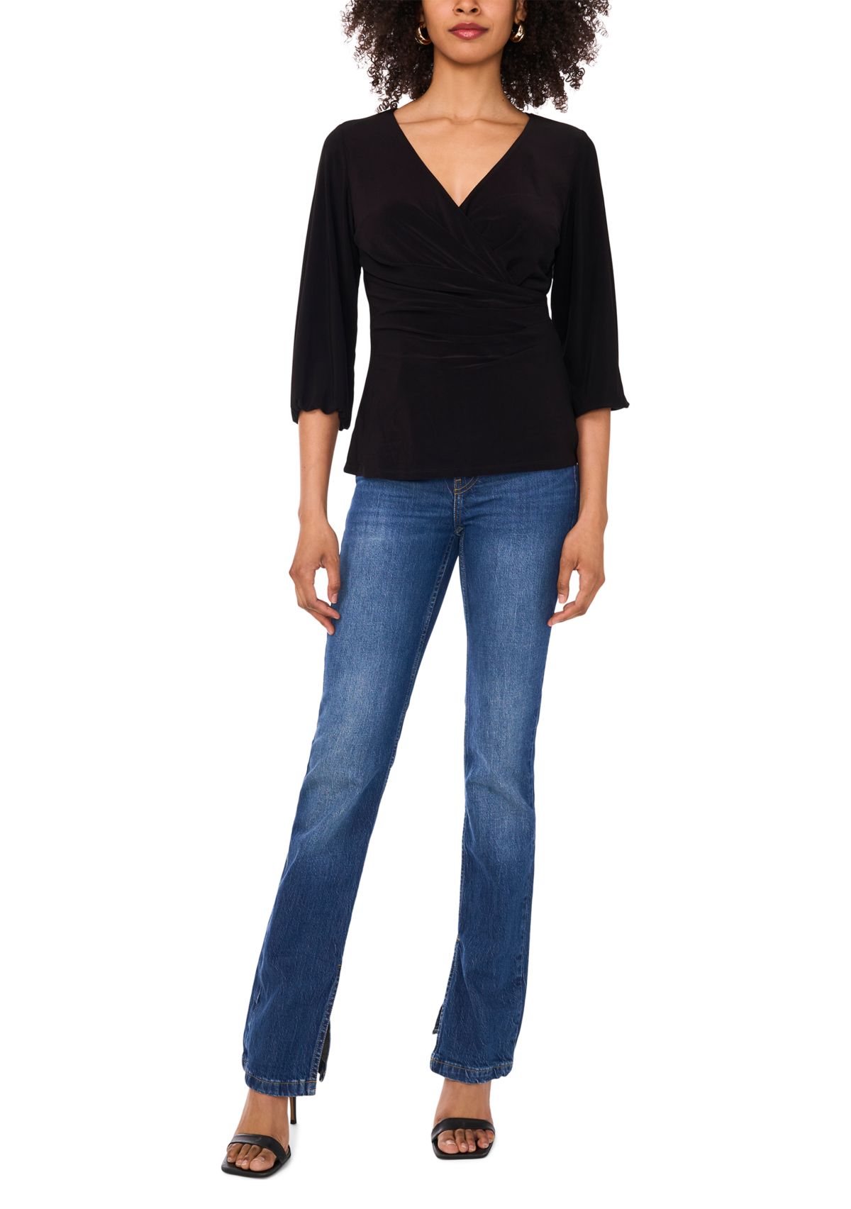 Womens 3/4 Sleeve Wrap Top