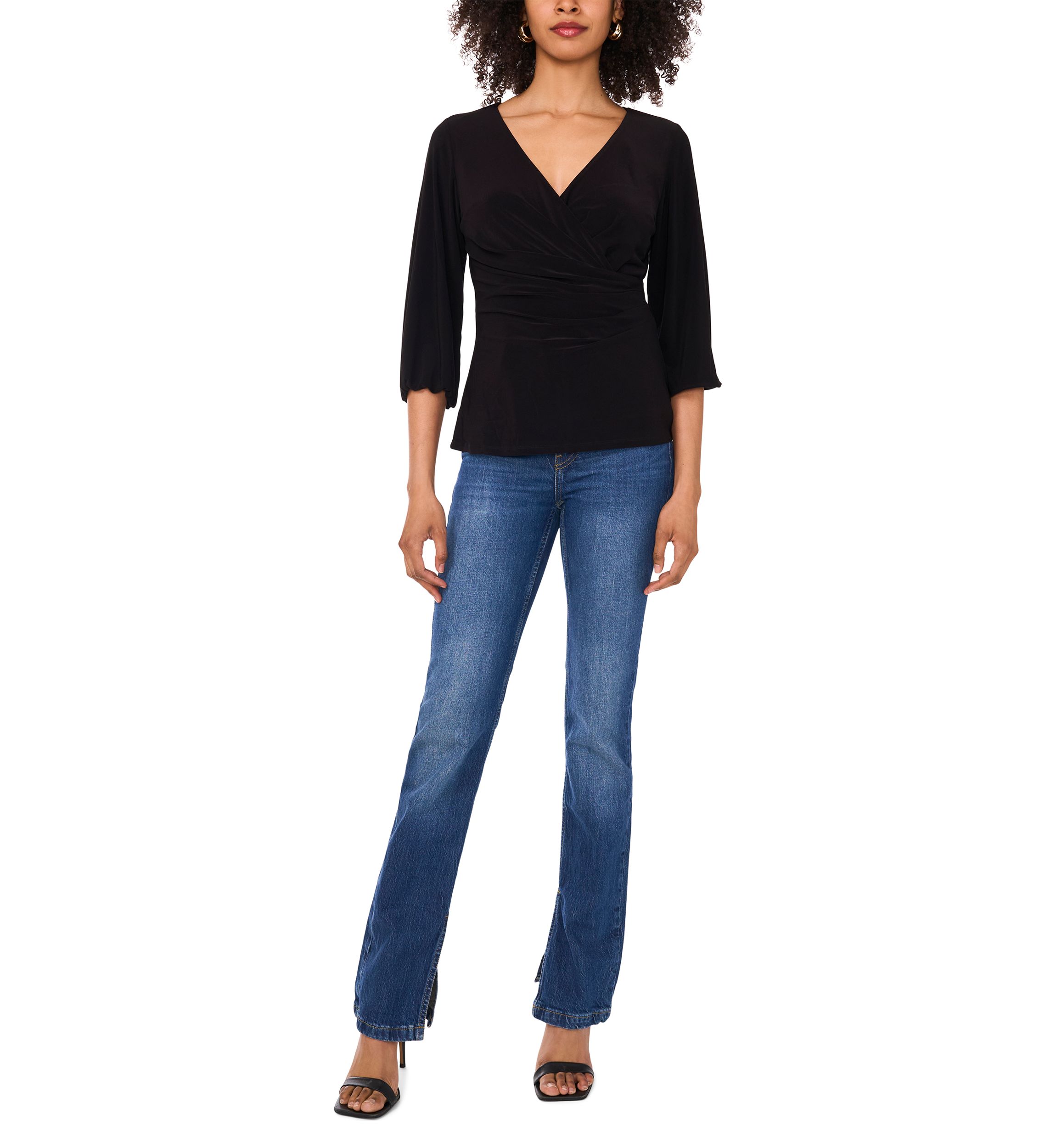 Womens 3/4 Sleeve Wrap Top