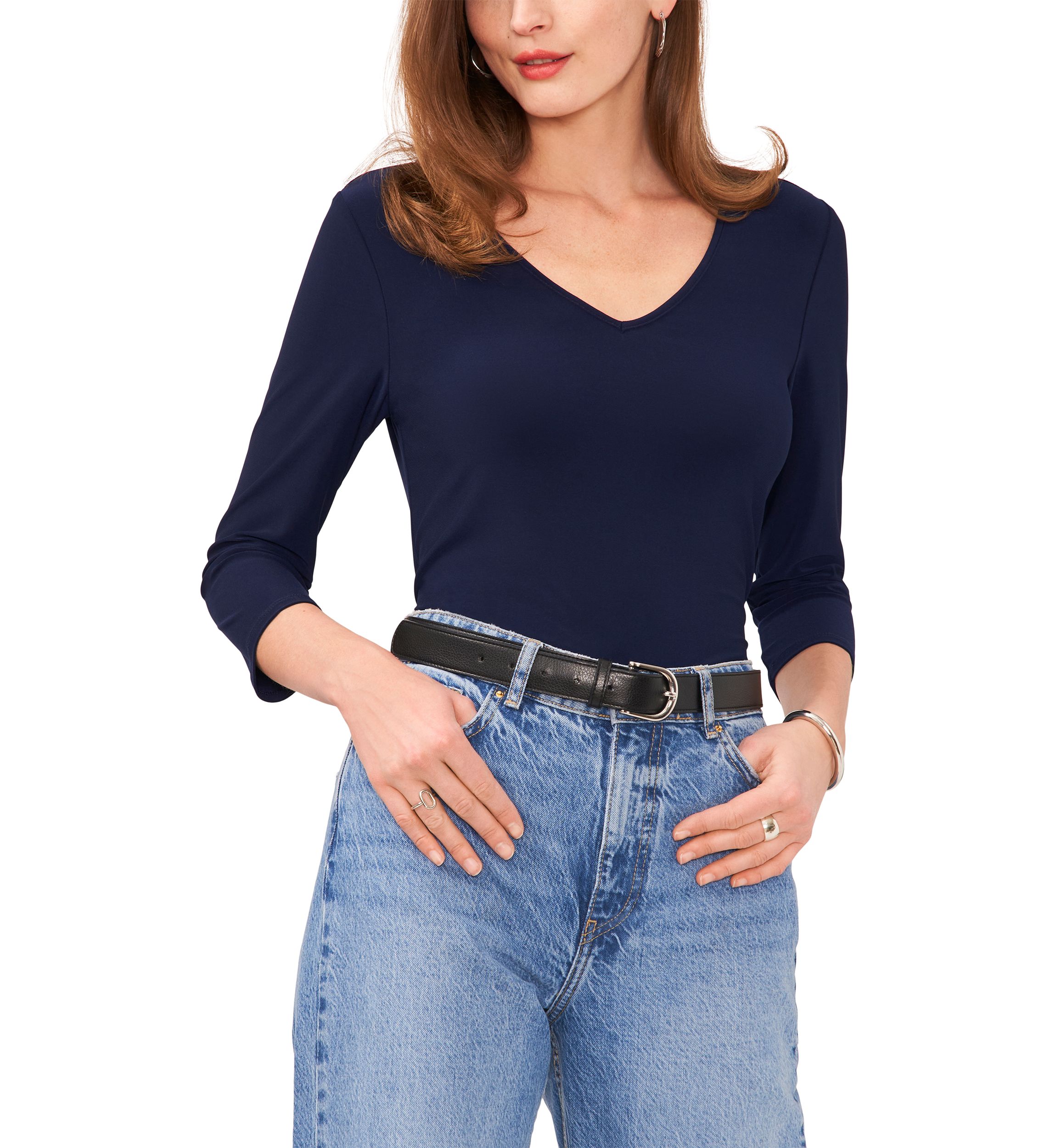 Petite 3/4 Sleeve V-Neck Top