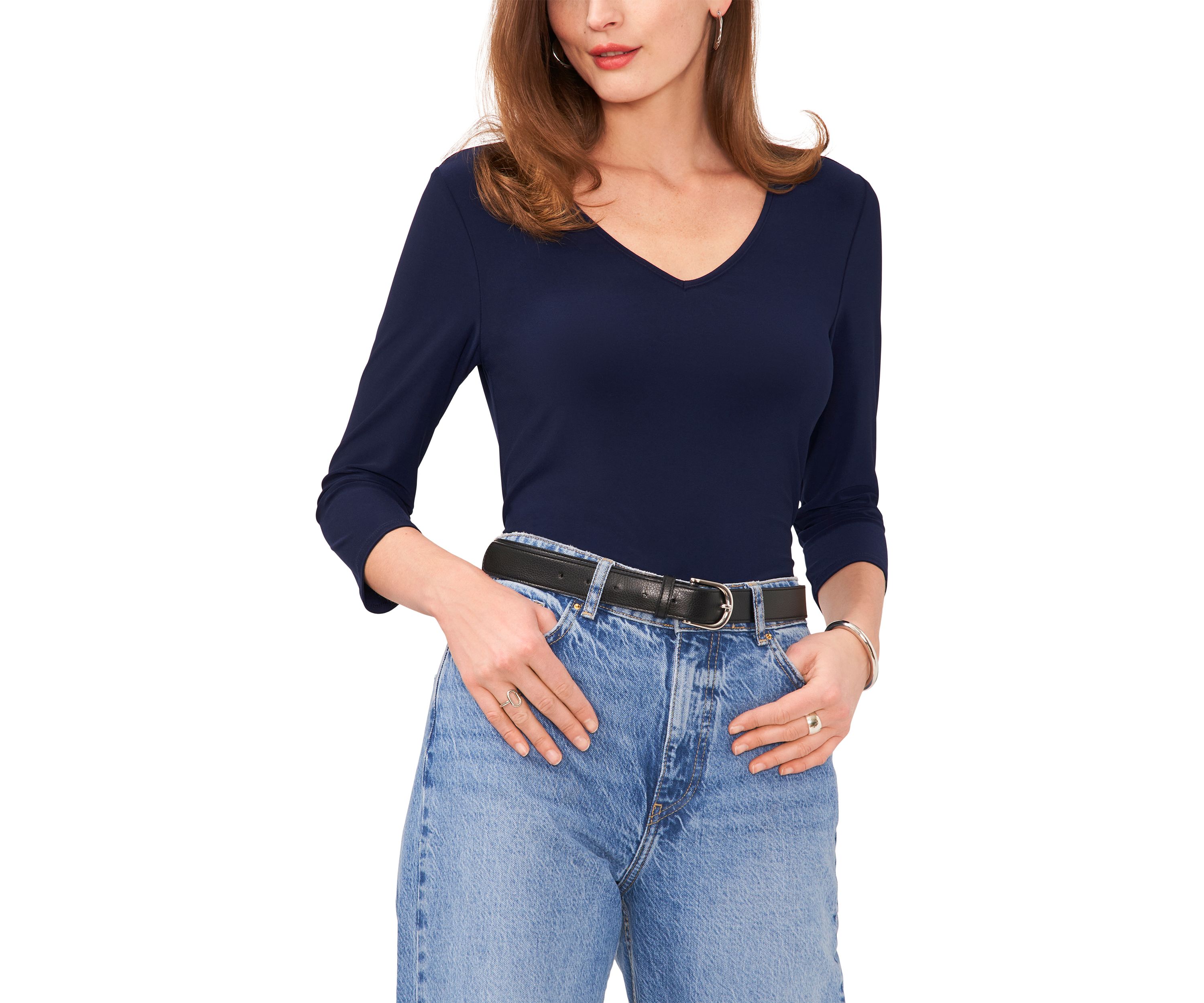 Petite 3/4 Sleeve V-Neck Top
