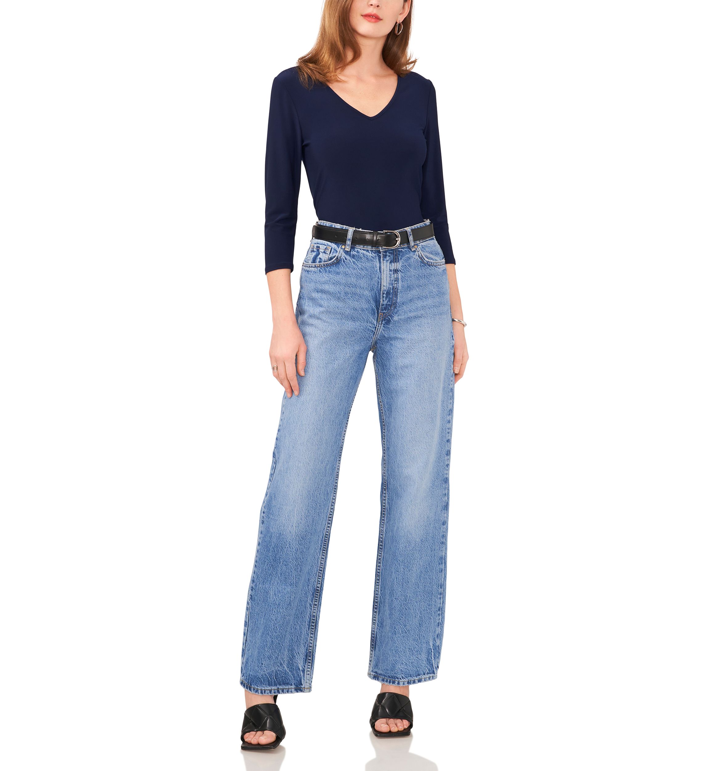 Petite 3/4 Sleeve V-Neck Top