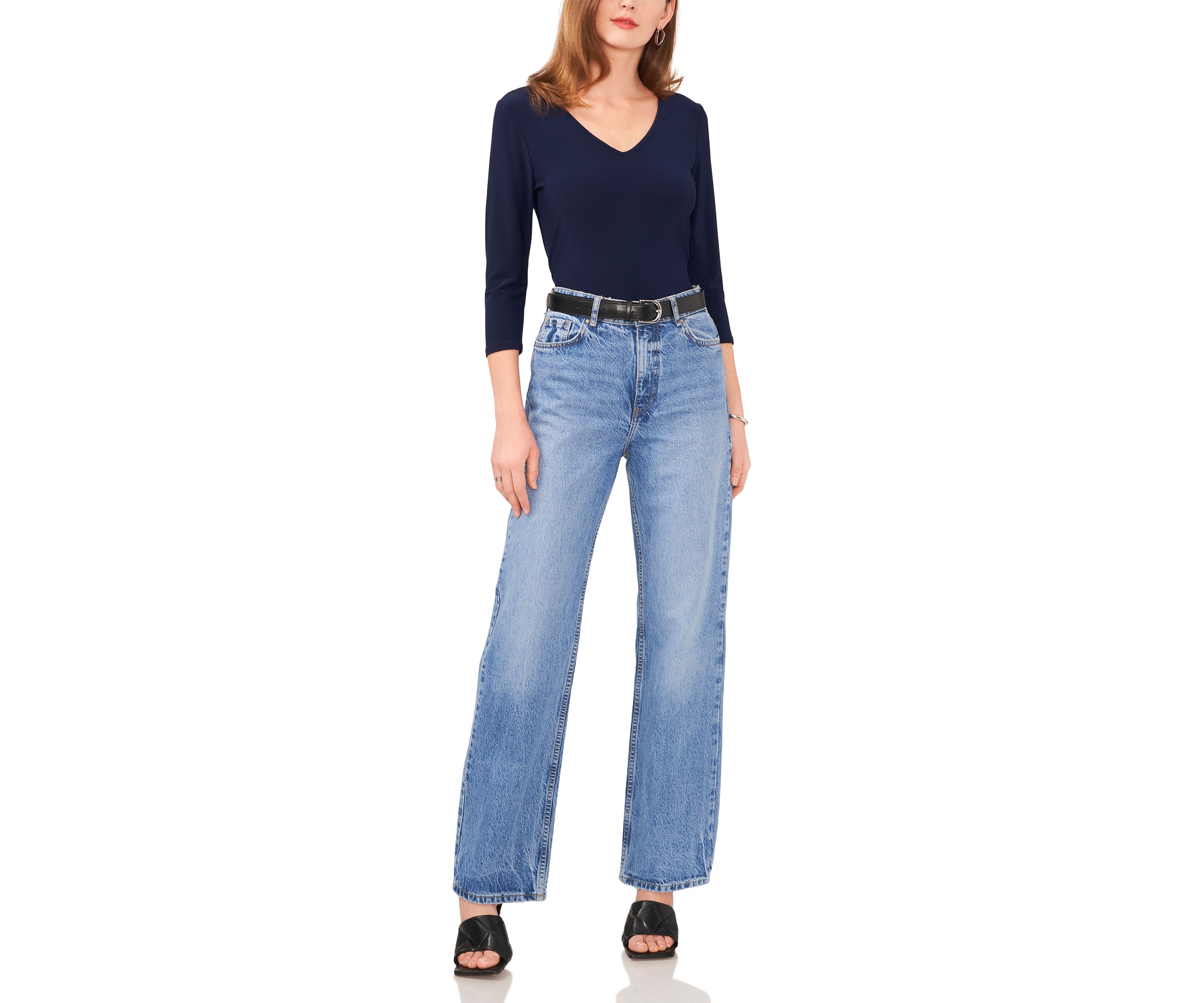 Petite 3/4 Sleeve V-Neck Top