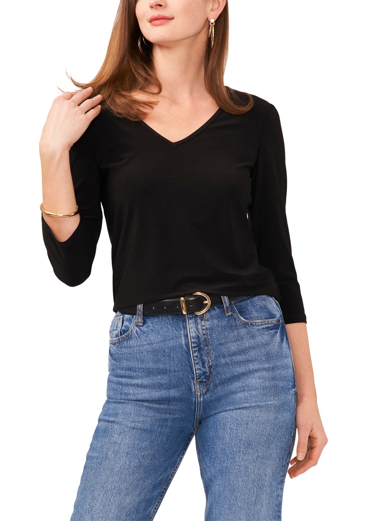 Petite 3/4 Sleeve V-Neck Top 