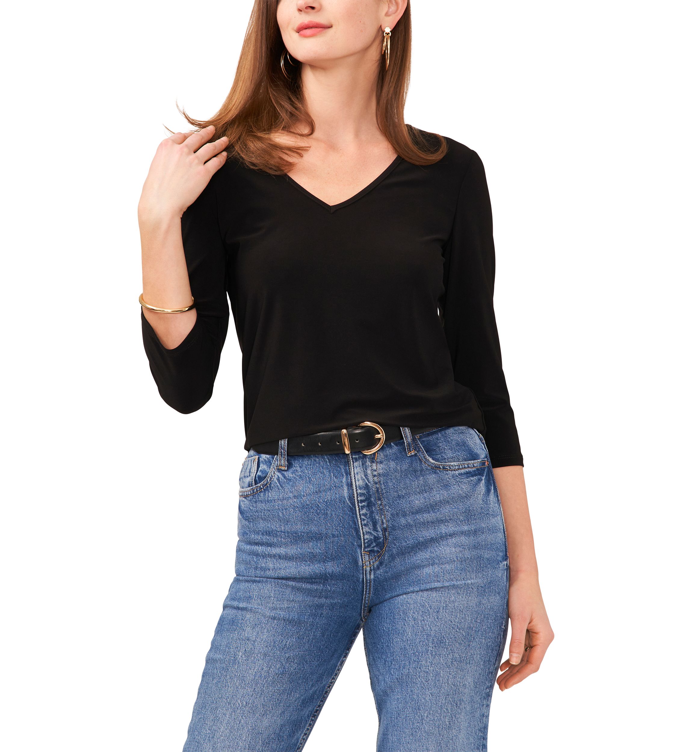 Petite 3/4 Sleeve V-Neck Top 