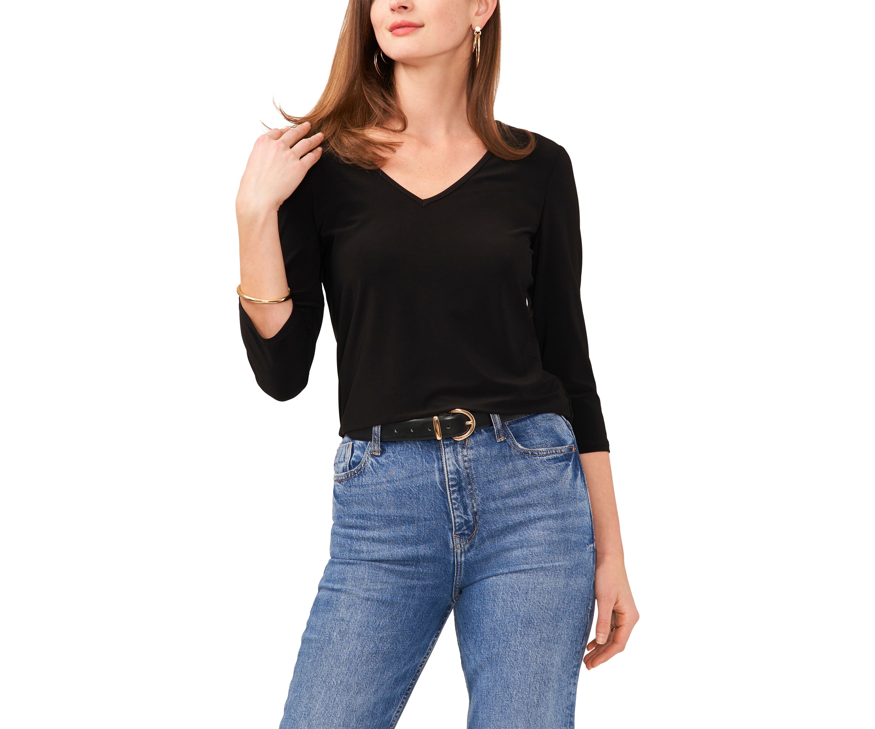 Petite 3/4 Sleeve V-Neck Top 