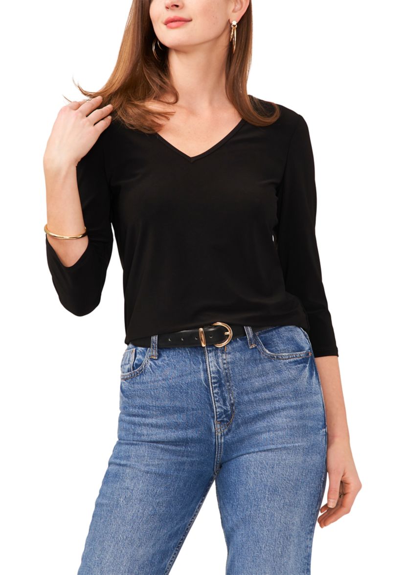 Petite 3/4 Sleeve V-Neck Top 