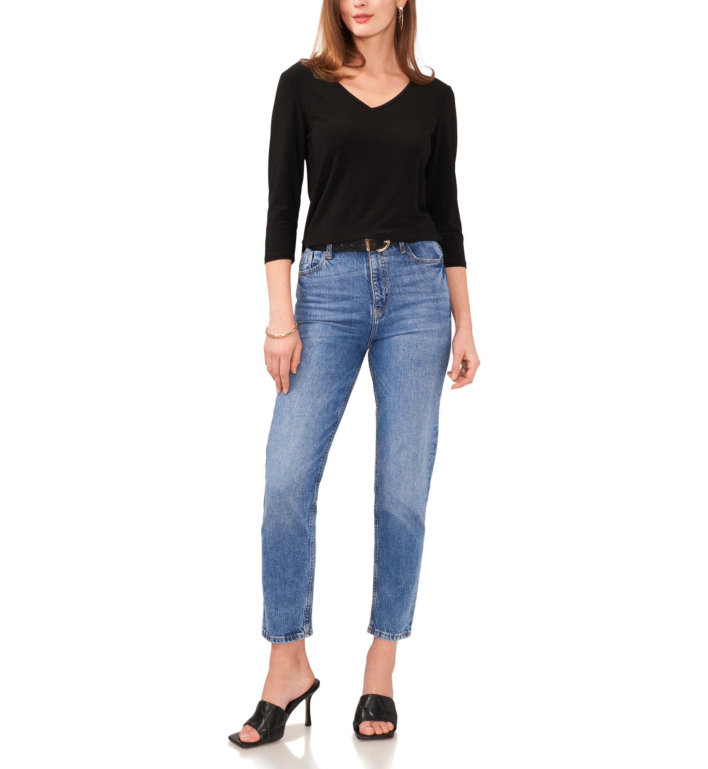 Petite 3/4 Sleeve V-Neck Top 