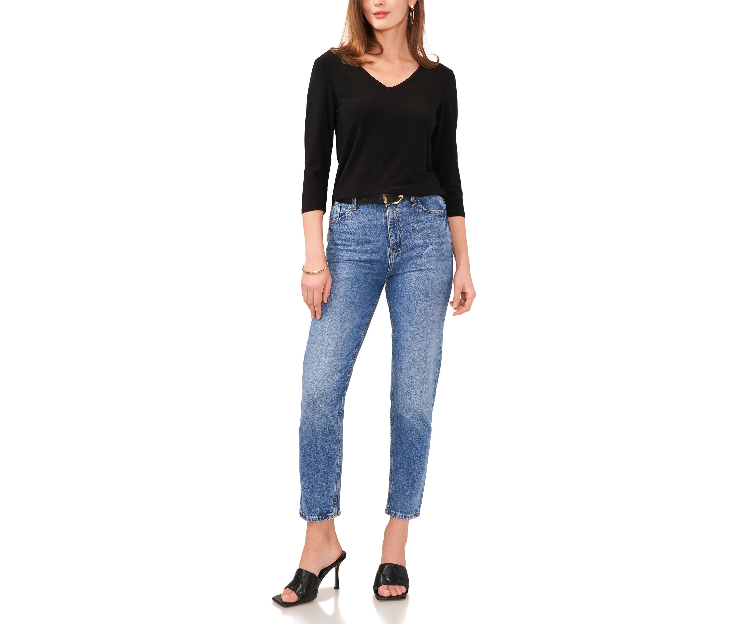 Petite 3/4 Sleeve V-Neck Top 