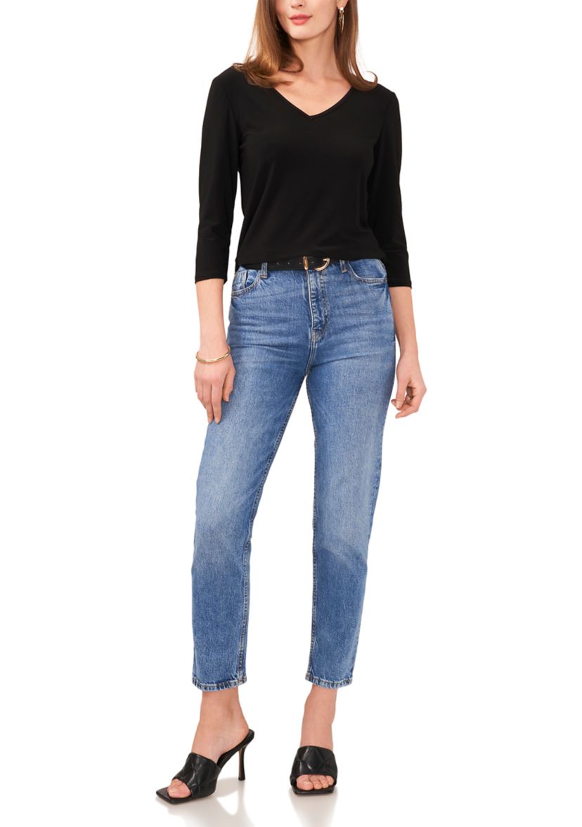 Petite 3/4 Sleeve V-Neck Top 
