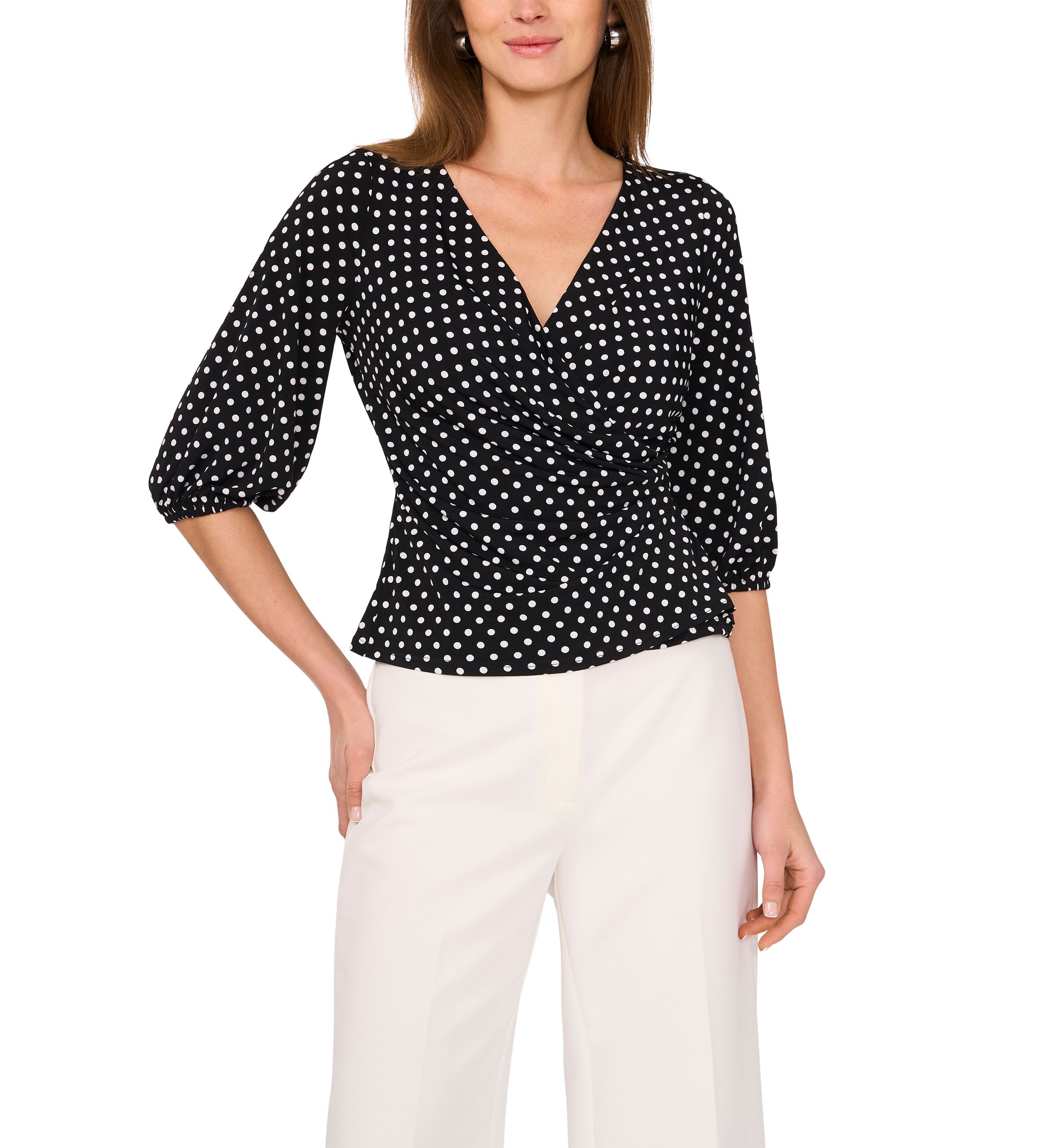 Petite 3/4 Sleeve V-Neck Top