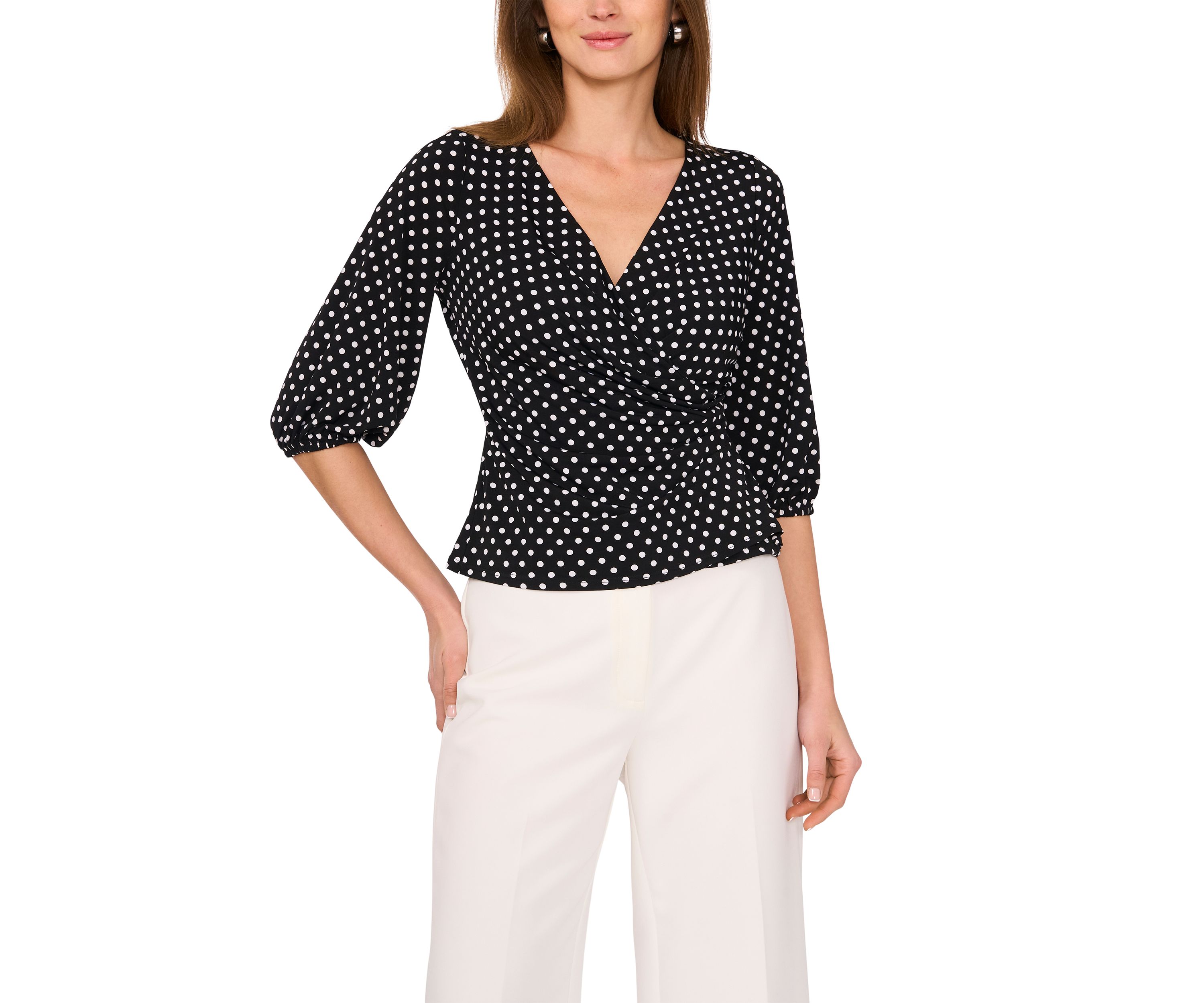 Petite 3/4 Sleeve V-Neck Top